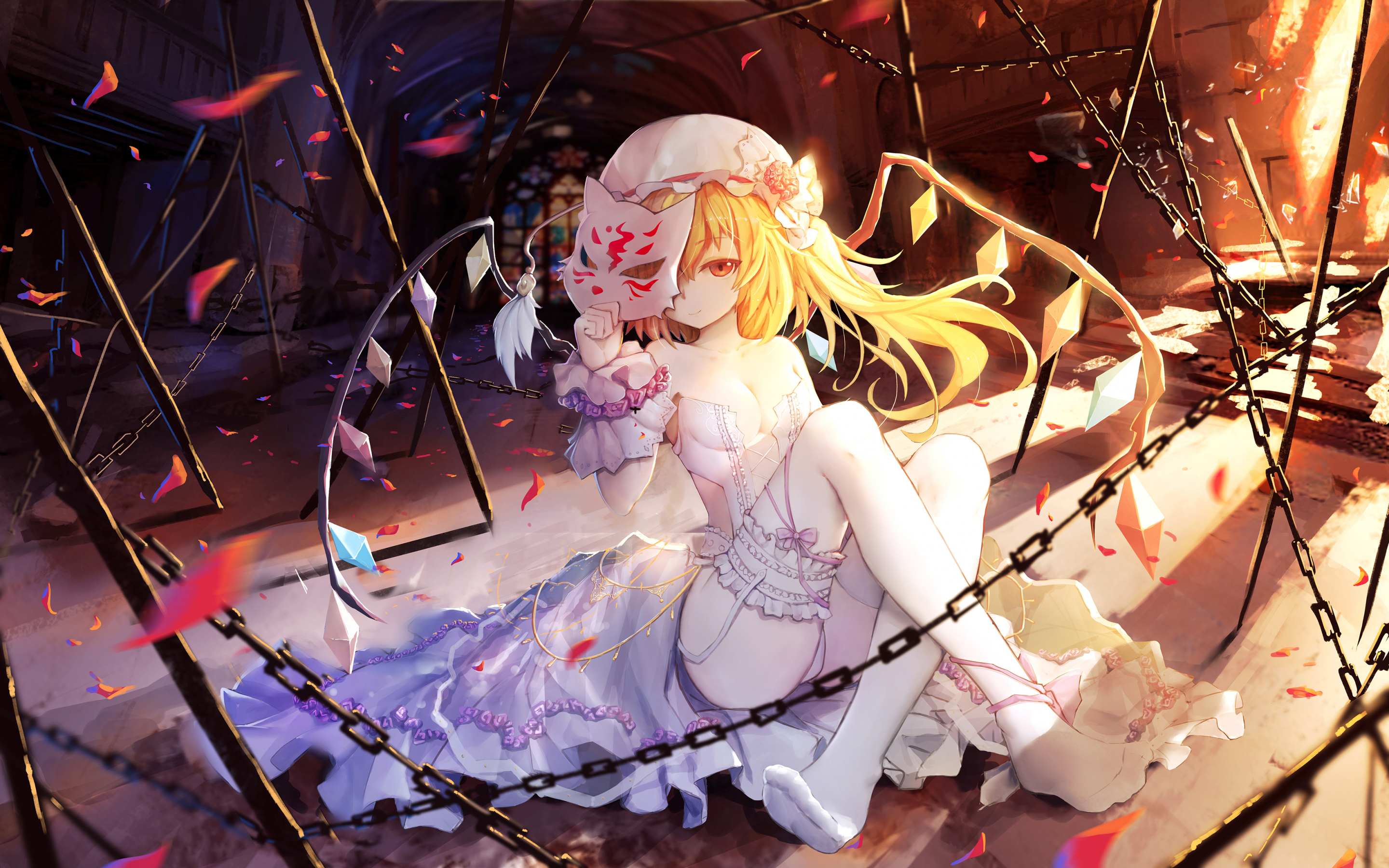 Flandre Scarlet, Touhou, anime girl, wedding dress, 2880x1800 wallpaper