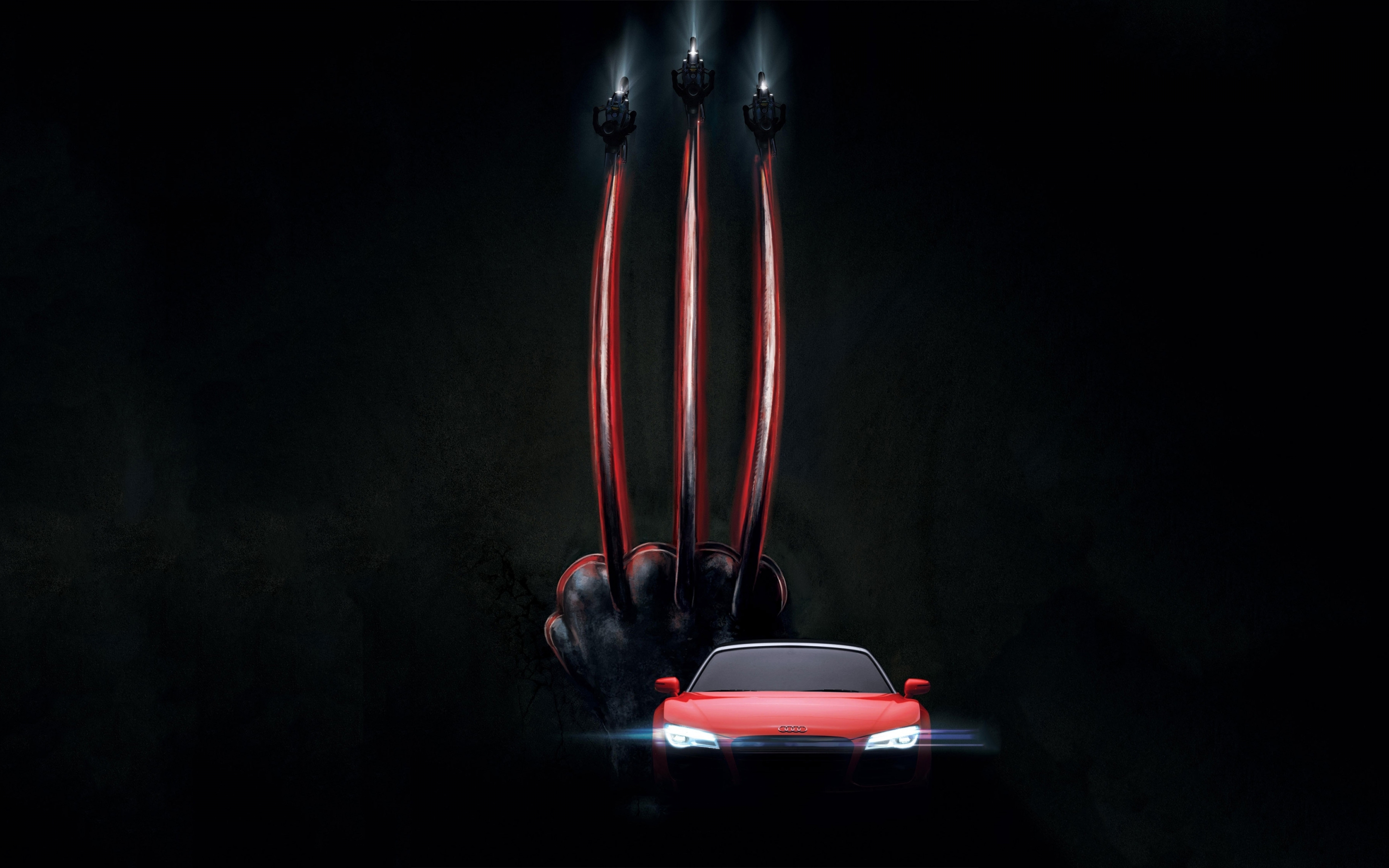 Wolverine claws and Audi, dark, minimal art, 2880x1800 wallpaper