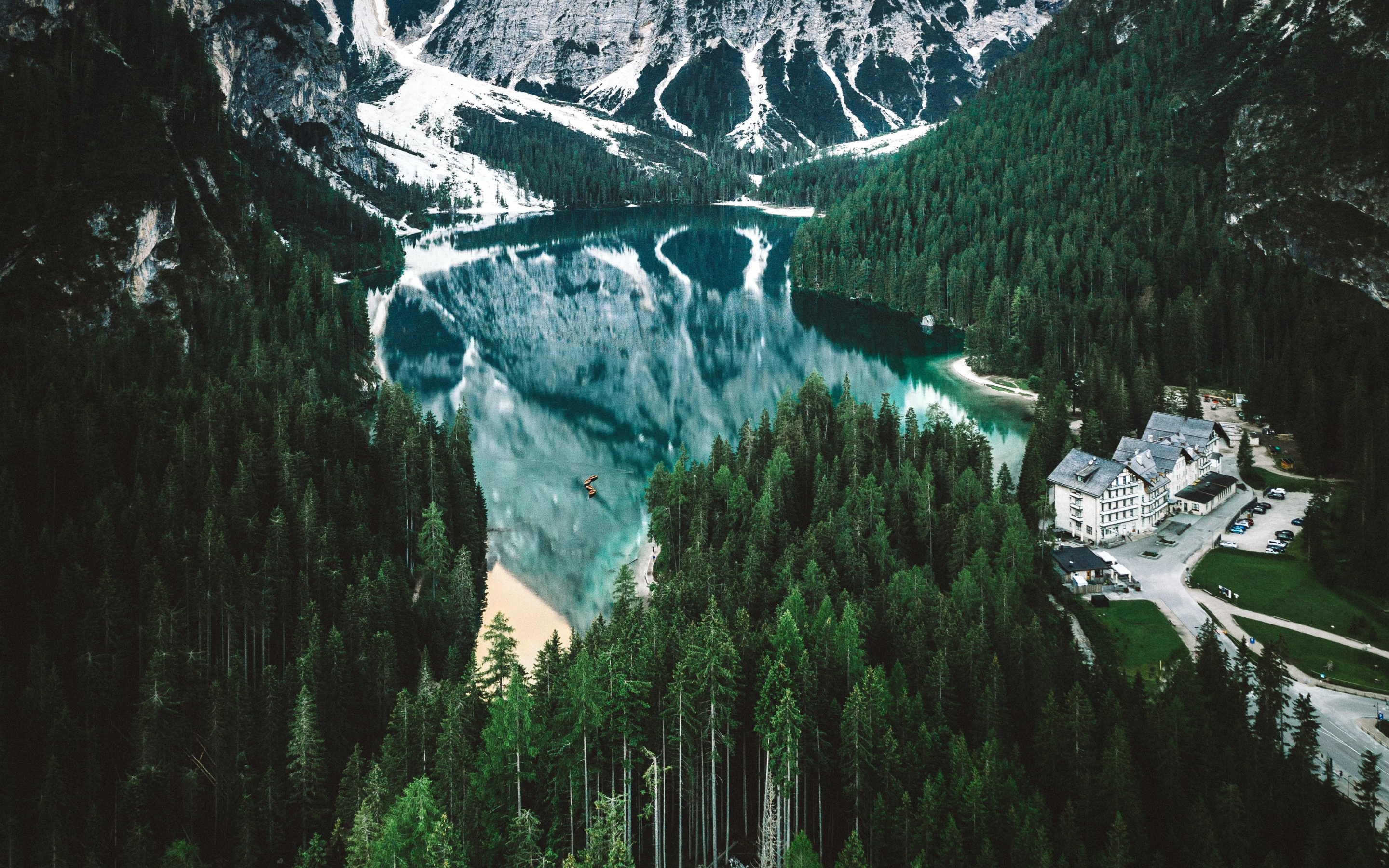 Lake, mountains, nature, trees, beautiful land, 2880x1800 wallpaper