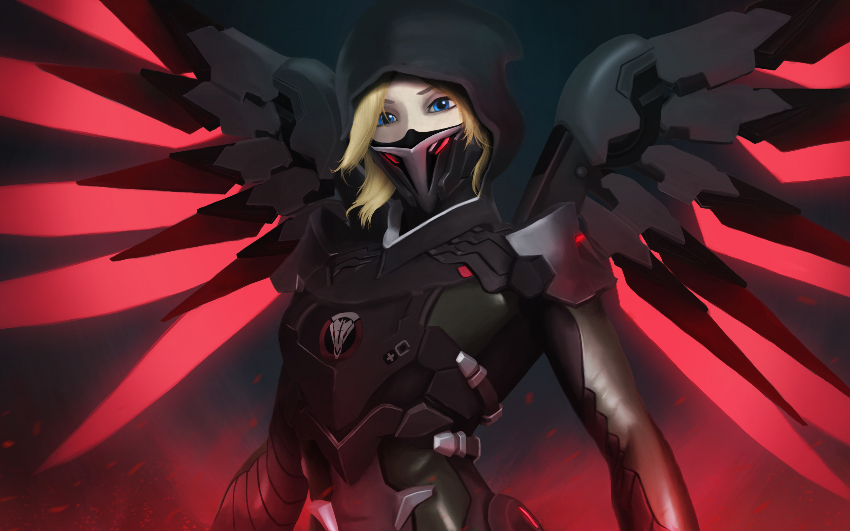 Mercy, overwatch, mask, red wings, 2880x1800 wallpaper