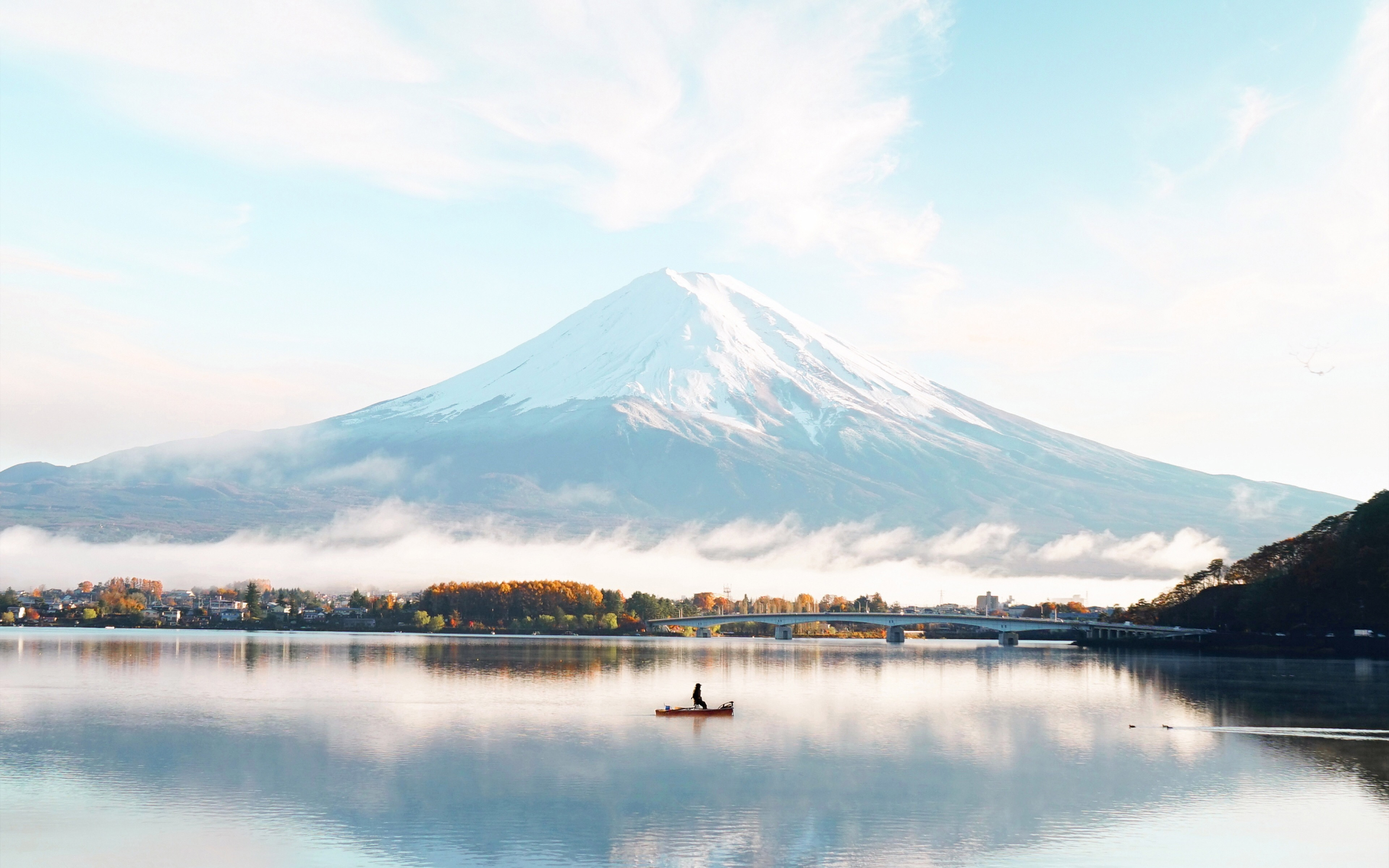 Mount Fuji, blue, bright day, lake, 2880x1800 wallpaper