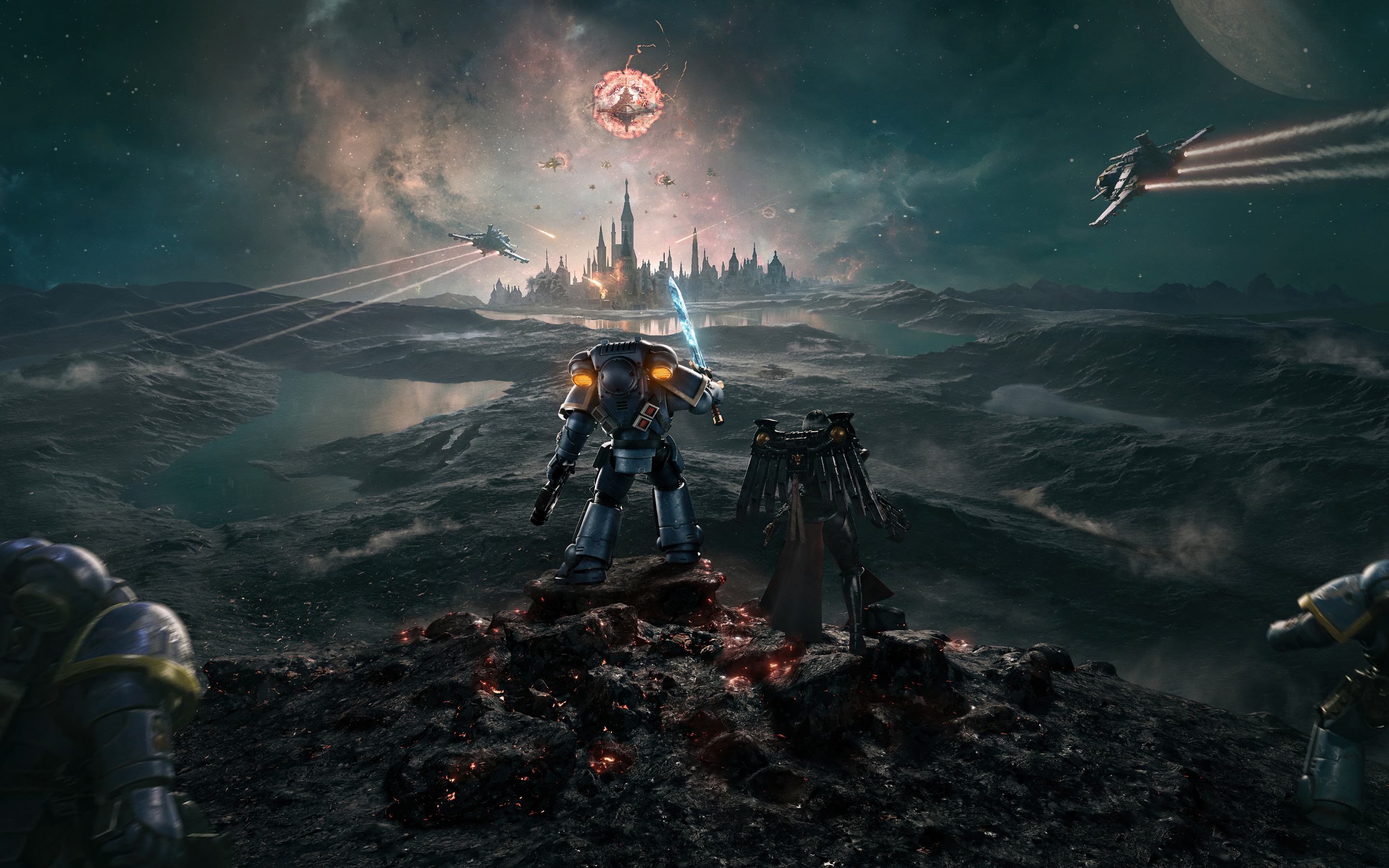 Warhammer 40,000, video game, attack on castle, game, 2880x1800 wallpaper