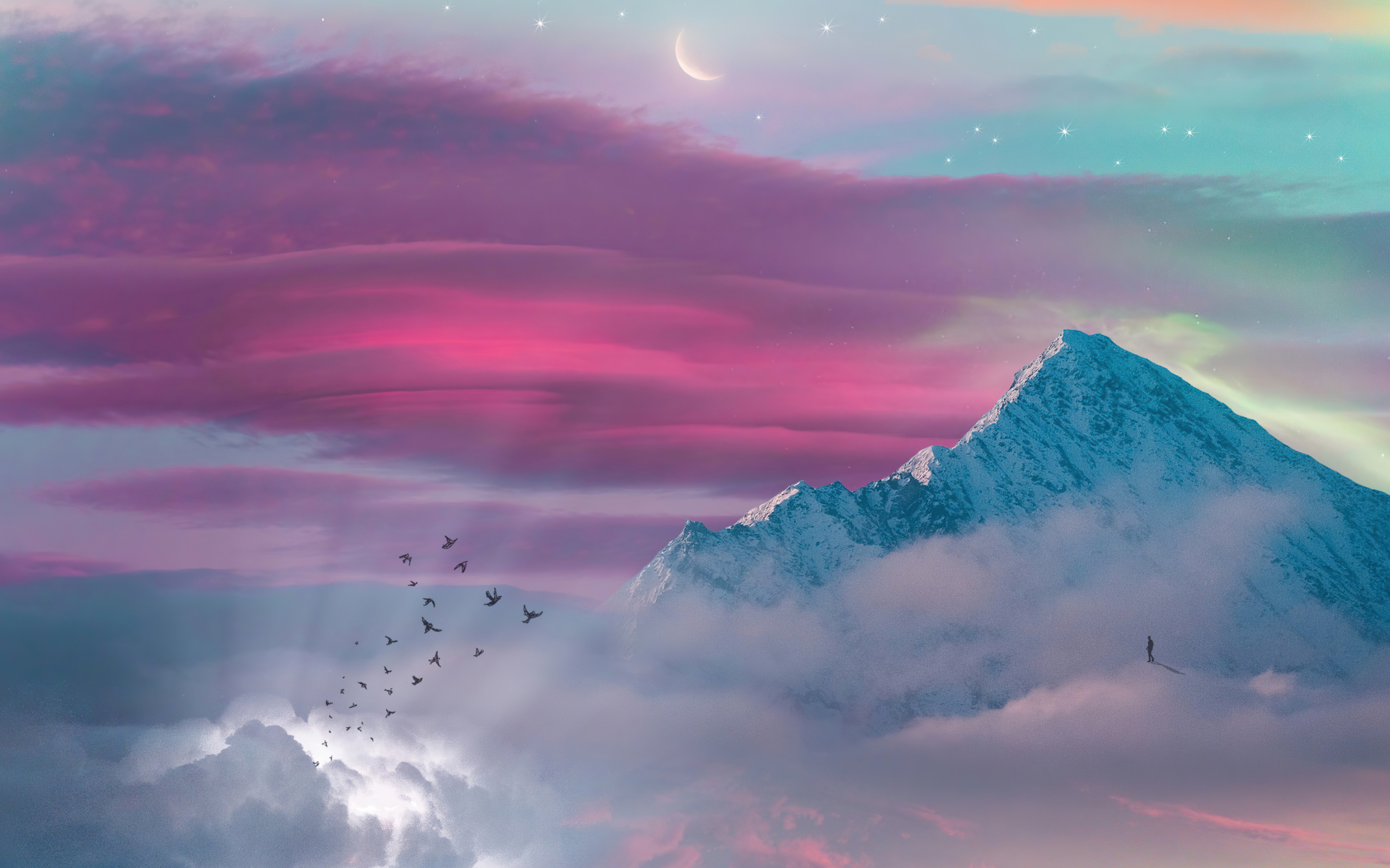 Dreaming life, glacier mountain, beautiful sky and sunset, 2880x1800 wallpaper
