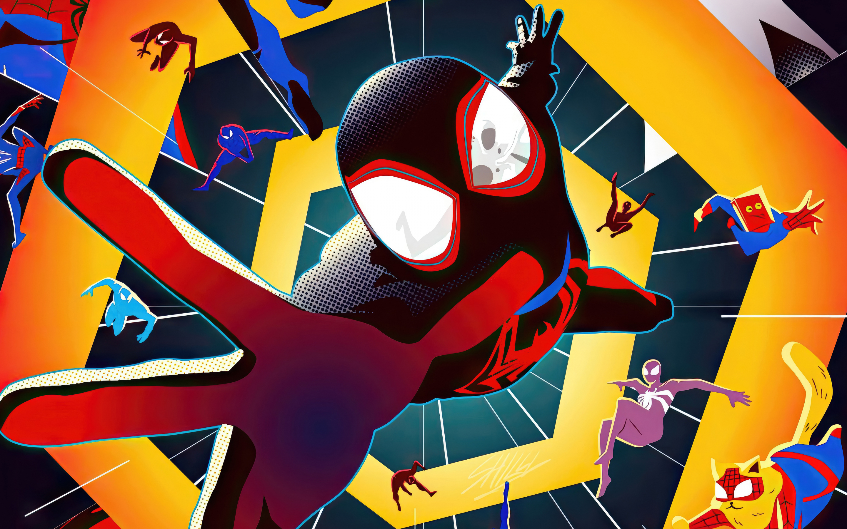 Digital art, Spider-man falling, across Spider-verse, 2880x1800 wallpaper