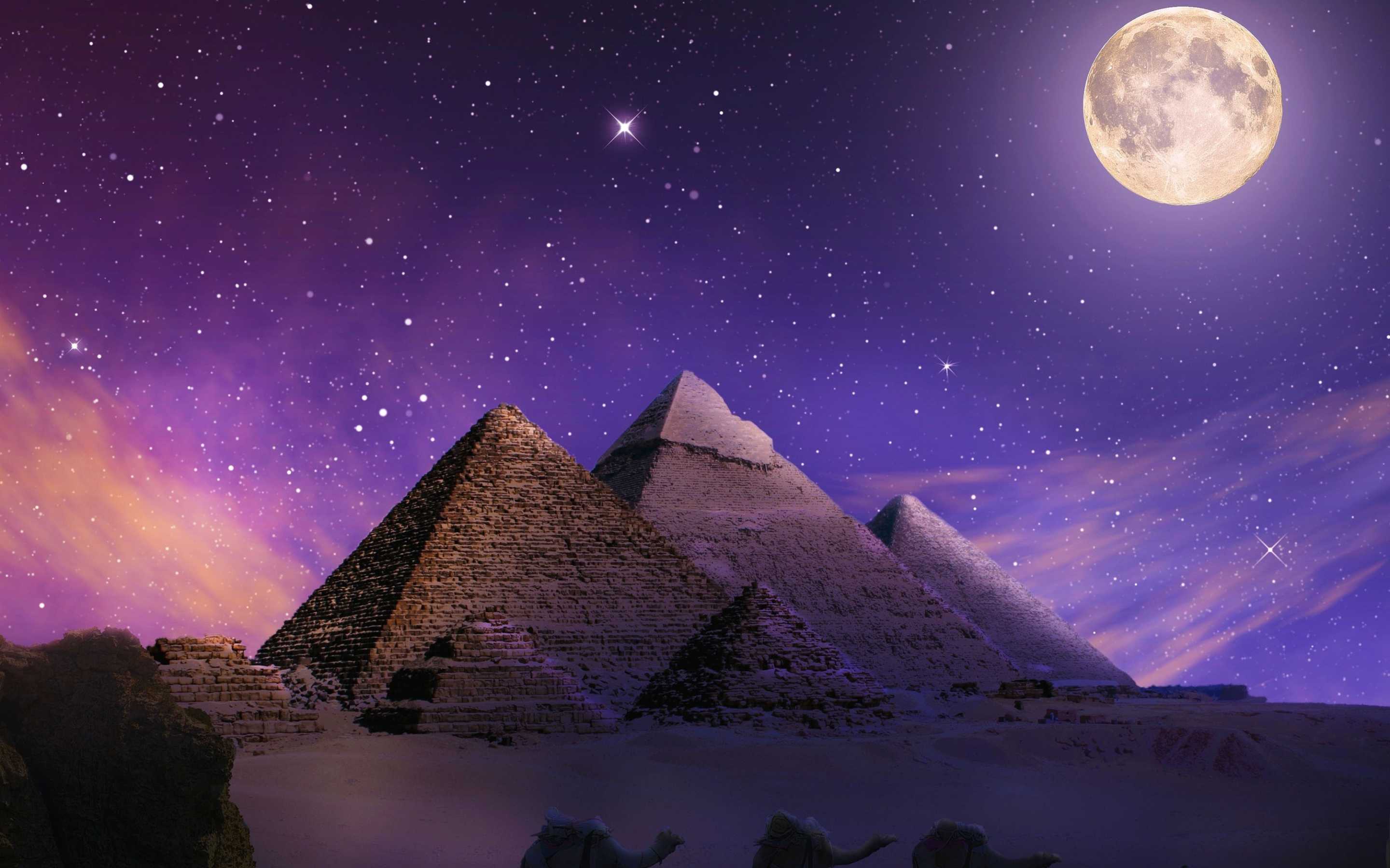 Photoshop, pyramids, Egypt, night, 2880x1800 wallpaper