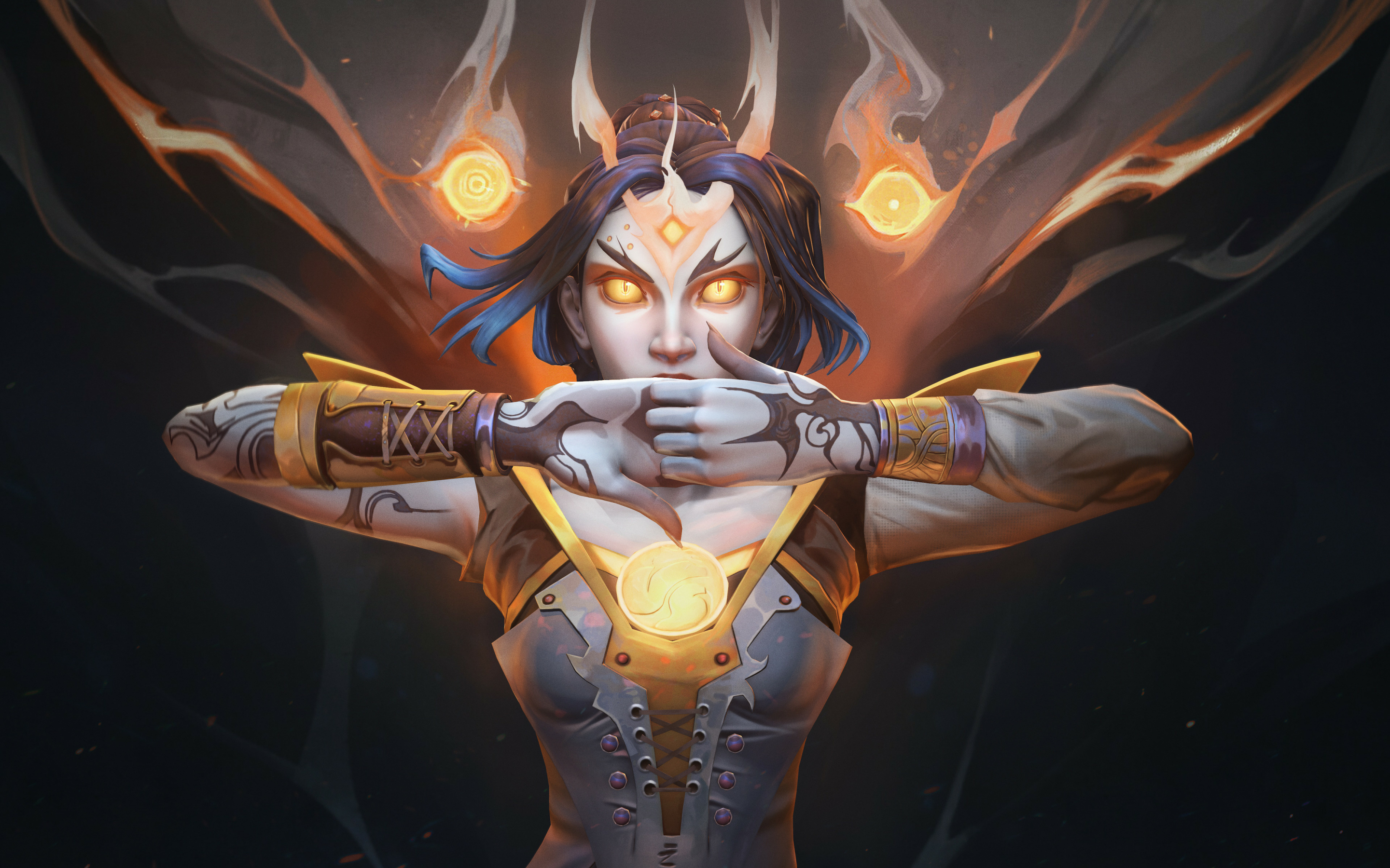 Fantasy, demon girl with horns, art, 2880x1800 wallpaper