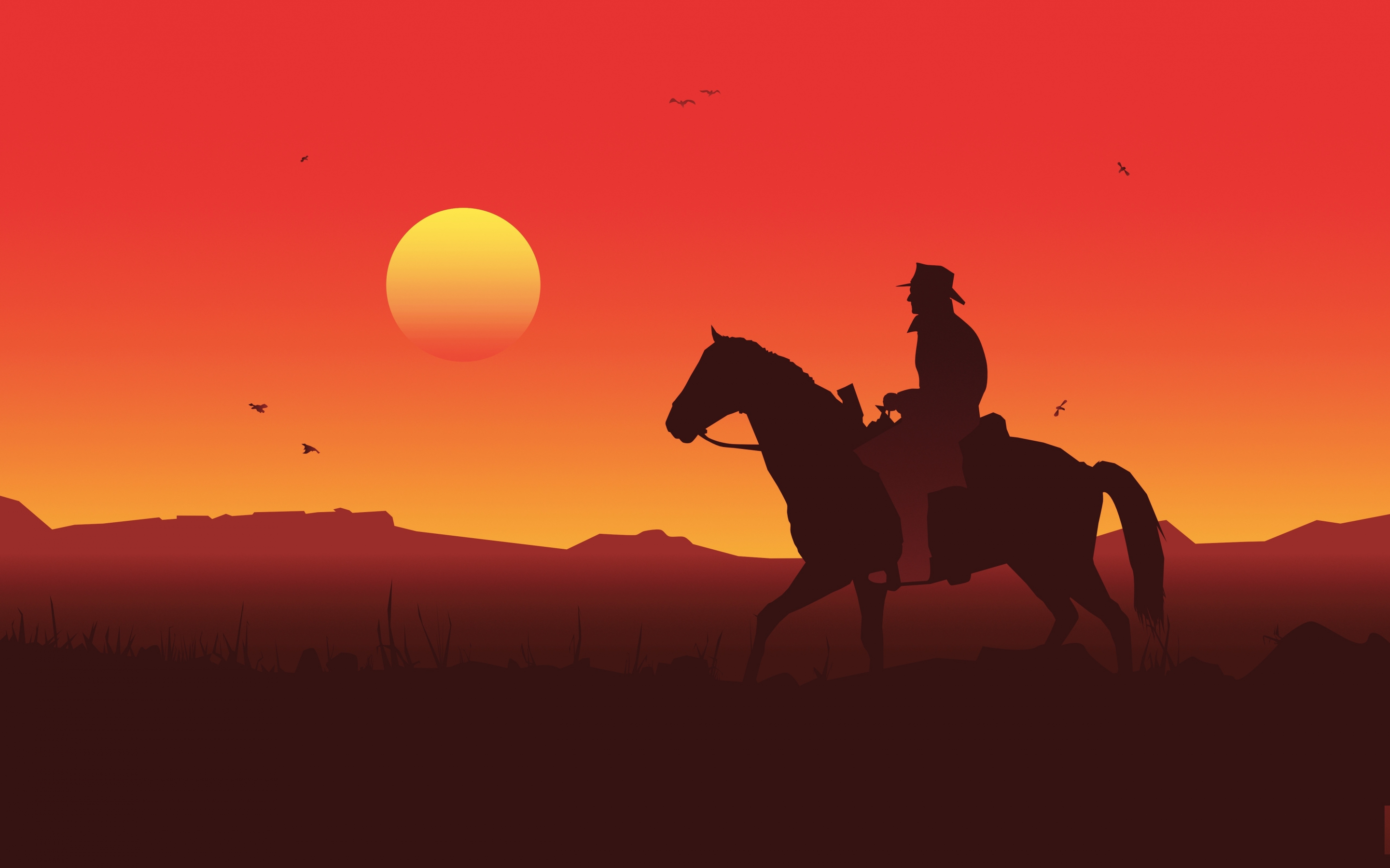 Silhouette, Red Dead Redemption 2, sunset, 2018, 2880x1800 wallpaper