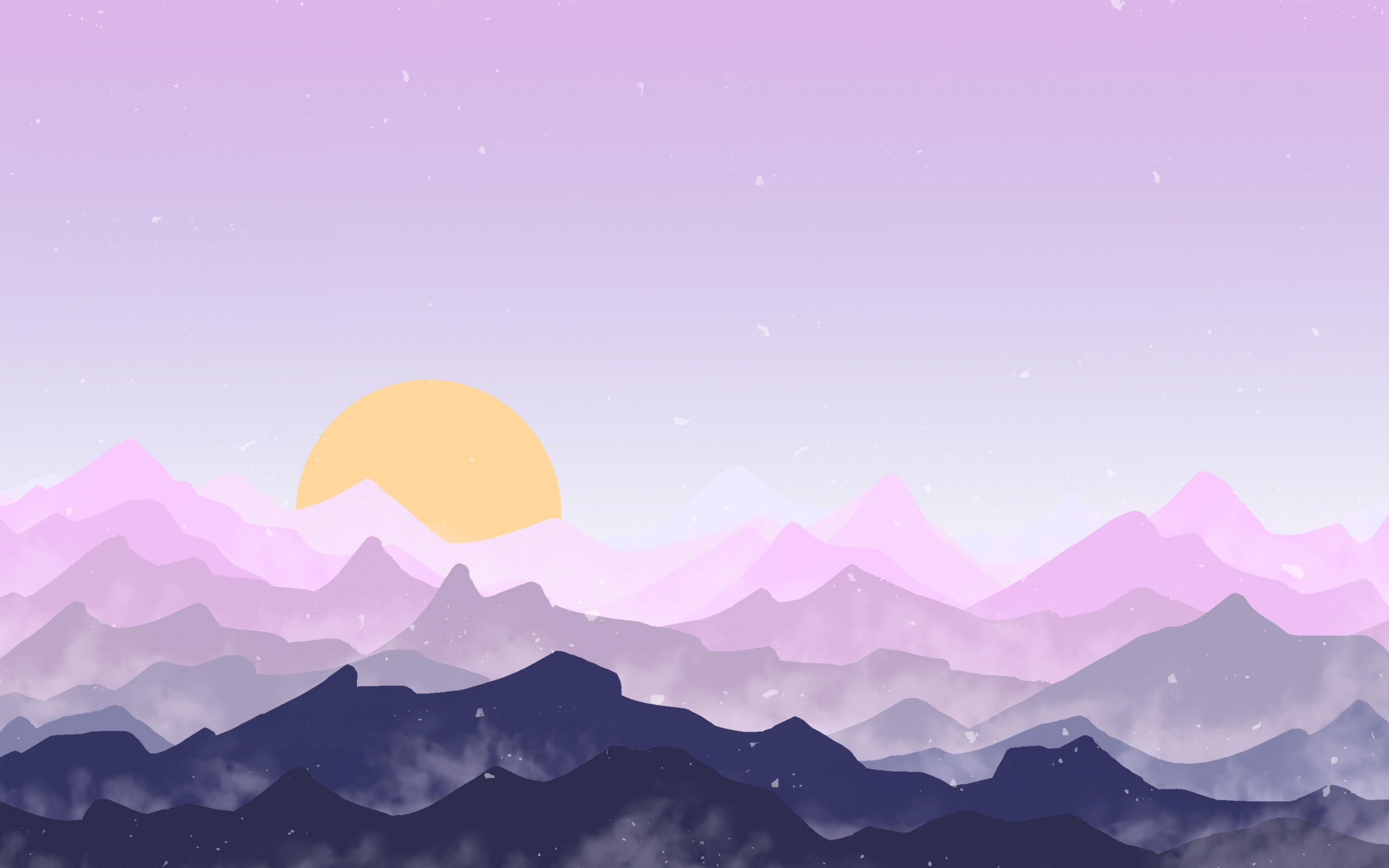 Sun, mountains, pink sky, digital art, 2880x1800 wallpaper