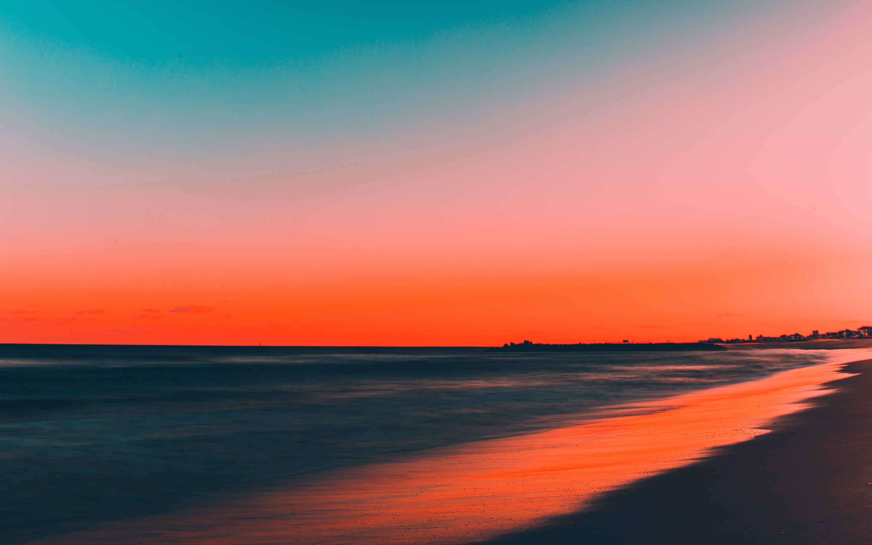 Beach, clean sky, skyline, sunset, 2880x1800 wallpaper