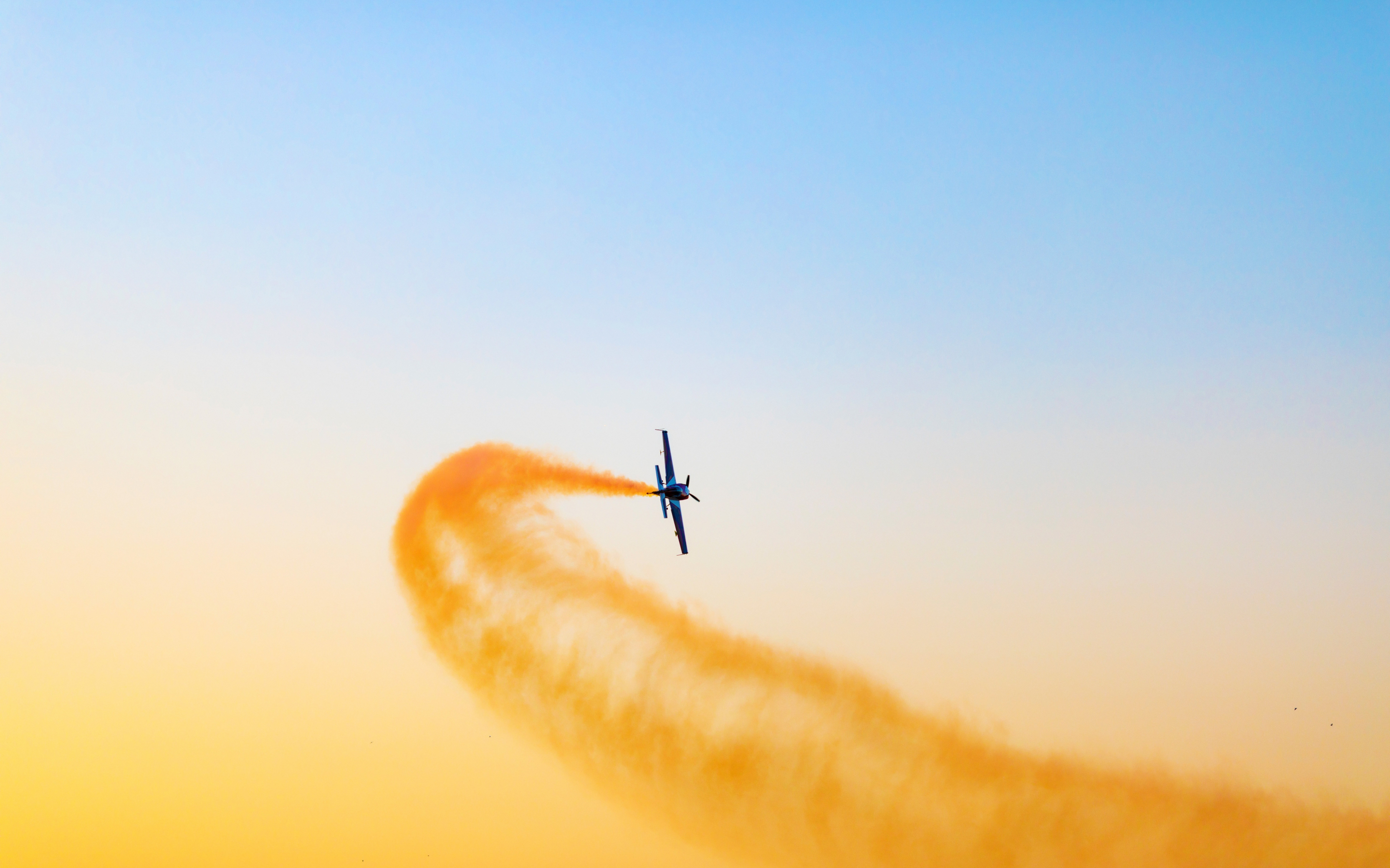 Airplane, clean sky, yellow smoke, flight, 2880x1800 wallpaper