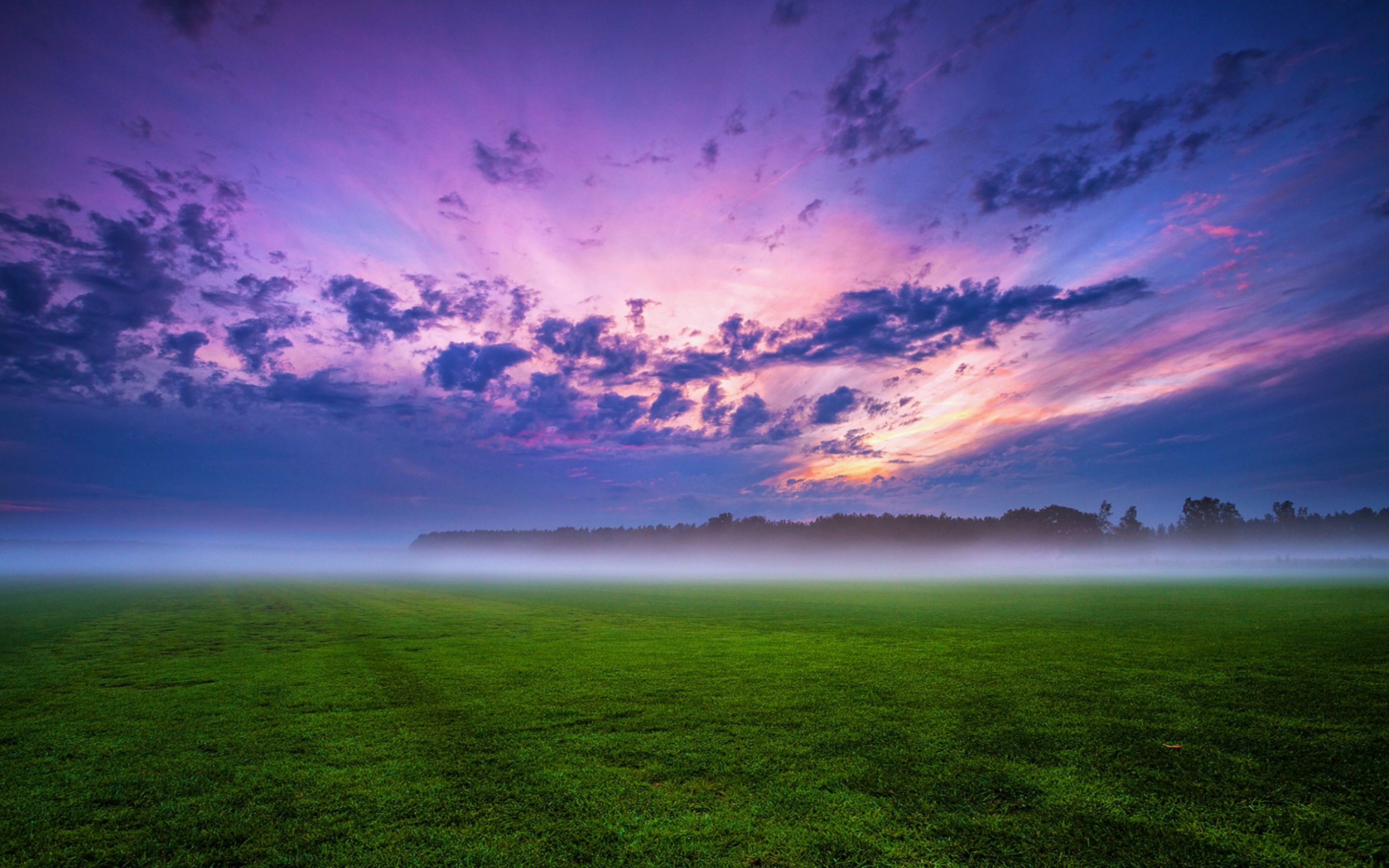 Cloud over field, fog, grassland, landscape, nature, 2880x1800 wallpaper