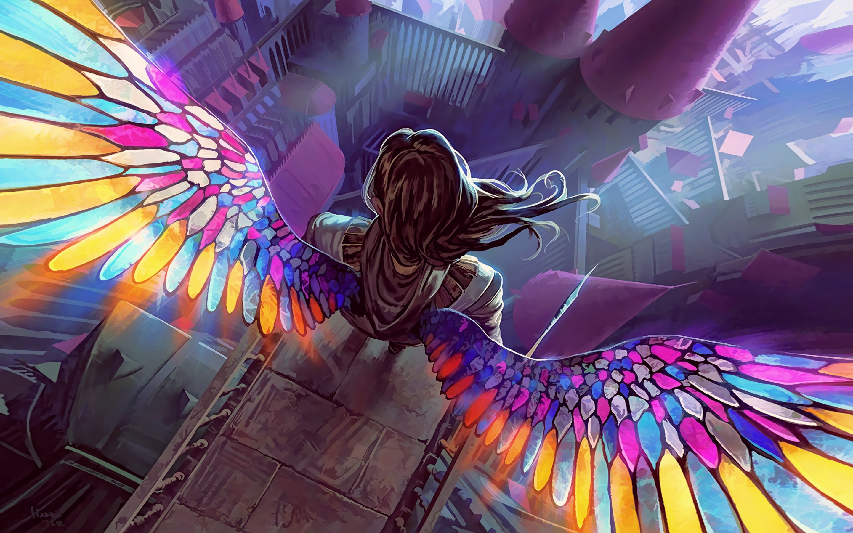 Colorful wings, fantasy, angel, 2880x1800 wallpaper