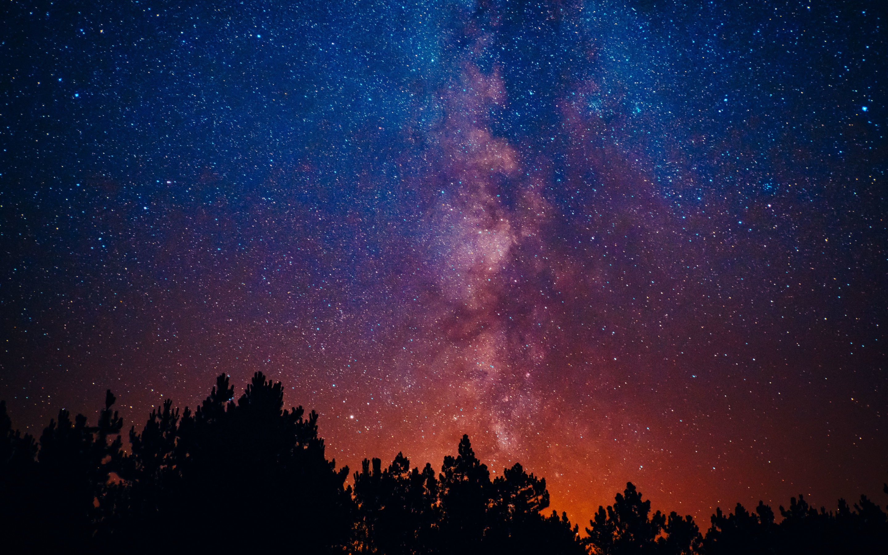 Beautiful night, starry and colorful sky, milky way, 2880x1800 wallpaper