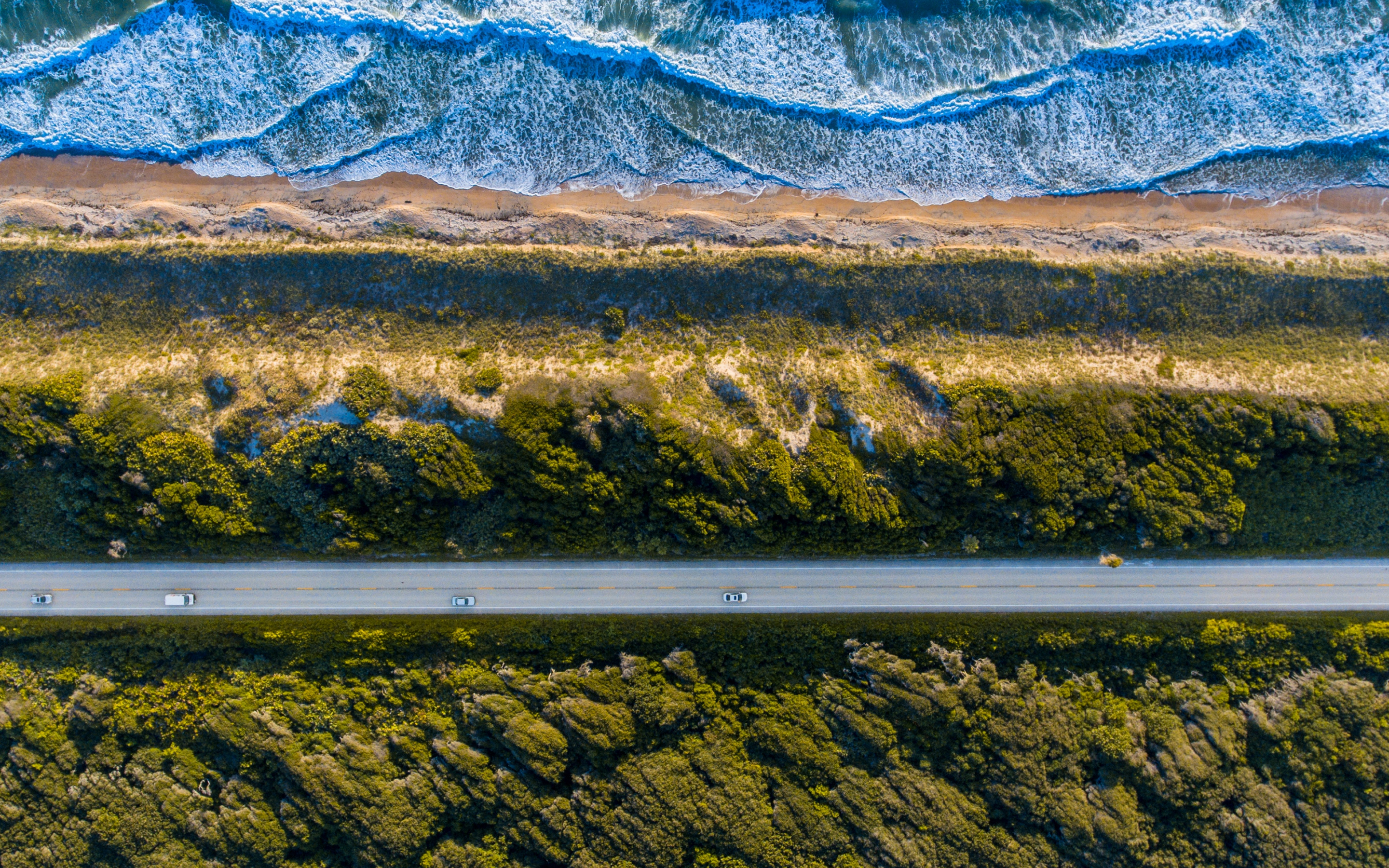 Landscape, coast, aerial view, highway, road, 2880x1800 wallpaper