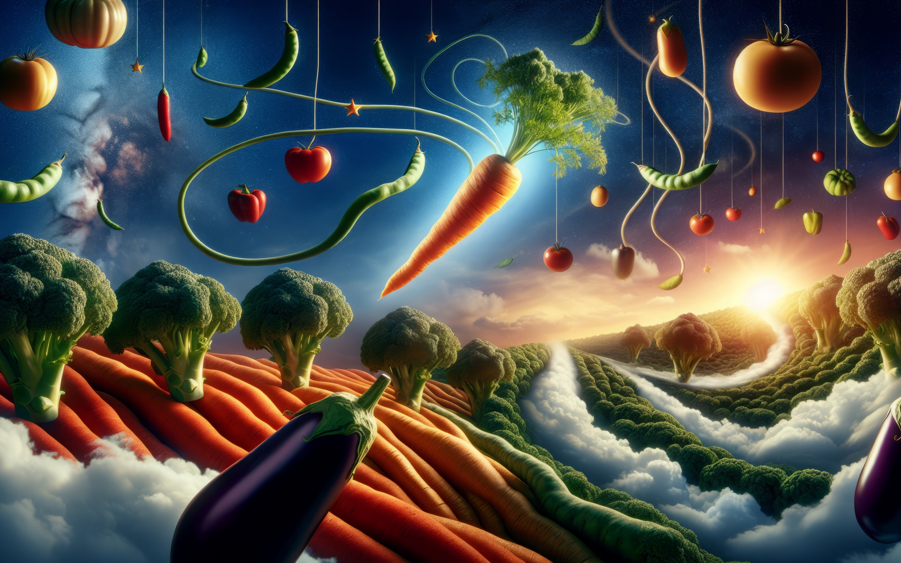 Vegetables world, sunset, colorful, art, 2880x1800 wallpaper