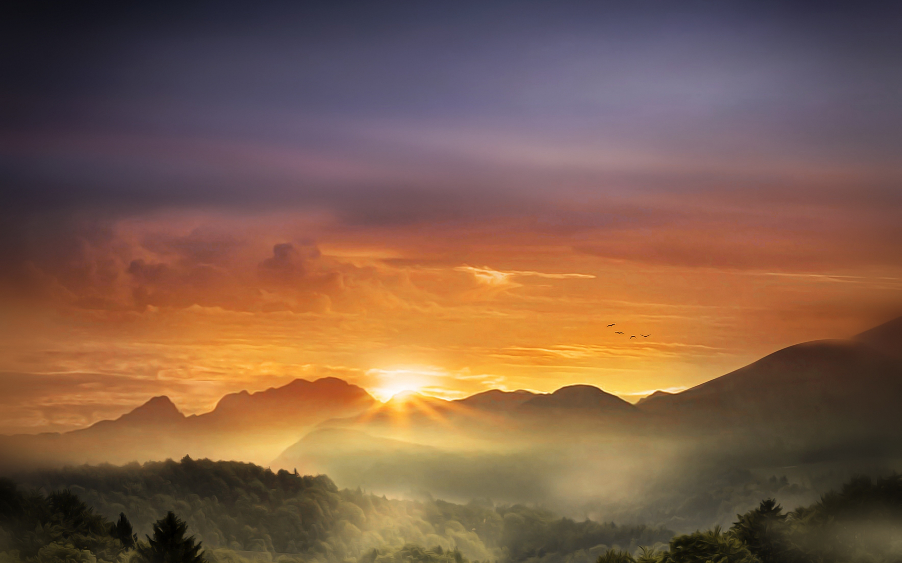 Horizon, sunrise, mountains, nature, 2880x1800 wallpaper