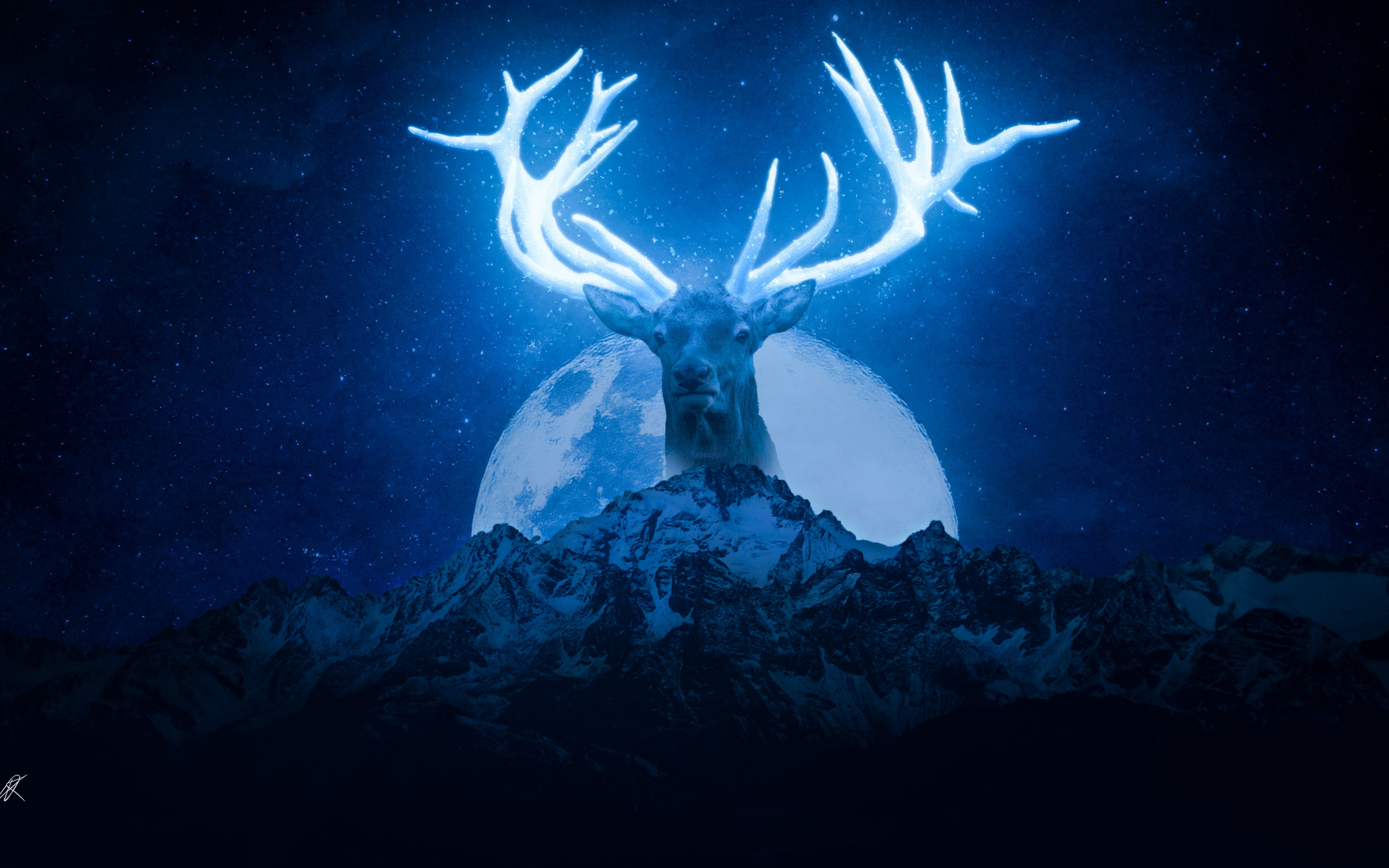 Deer horns, glowing horns, art, 2880x1800 wallpaper