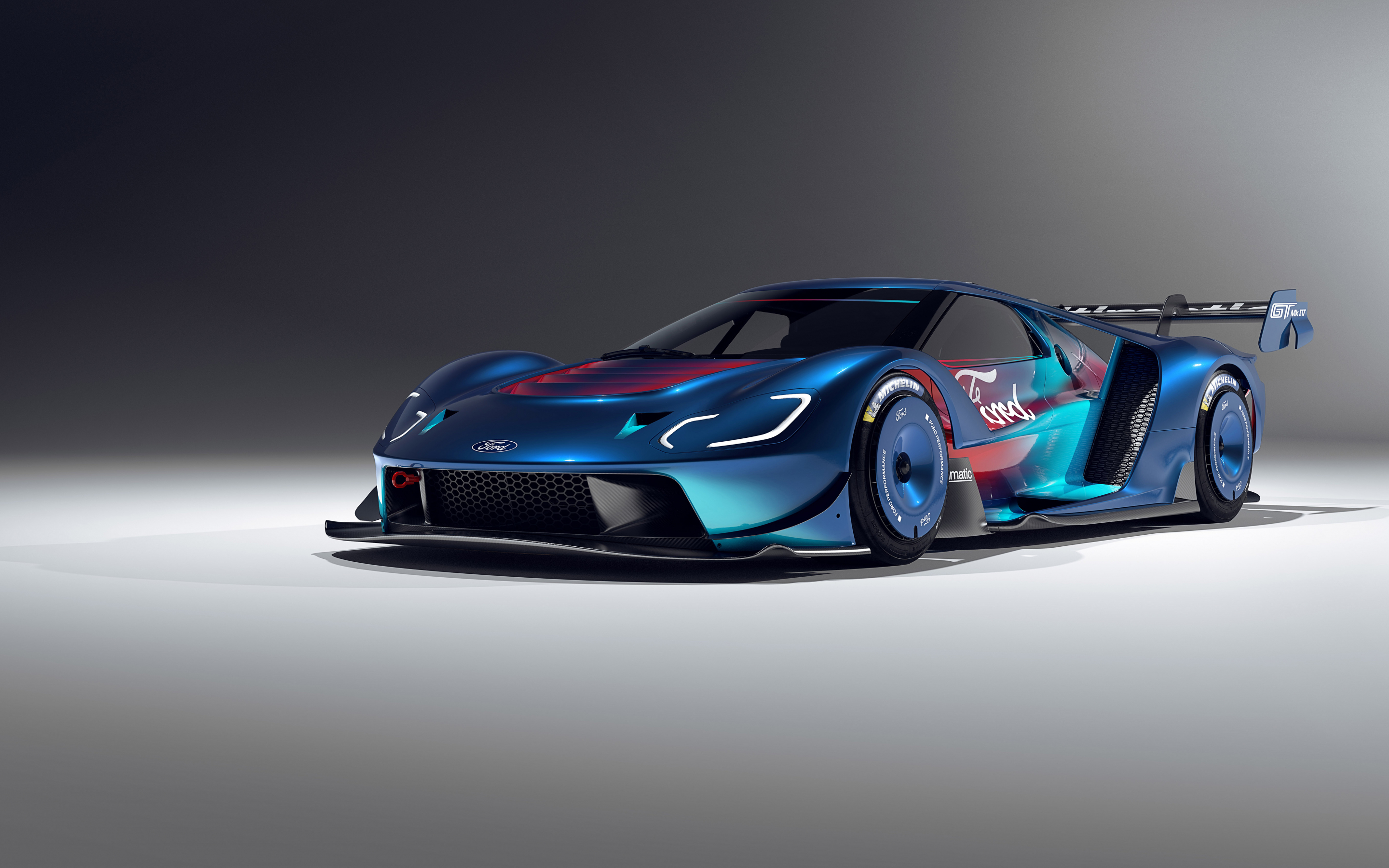 2023 car, Ford GT Nk IV, blue car, 2880x1800 wallpaper