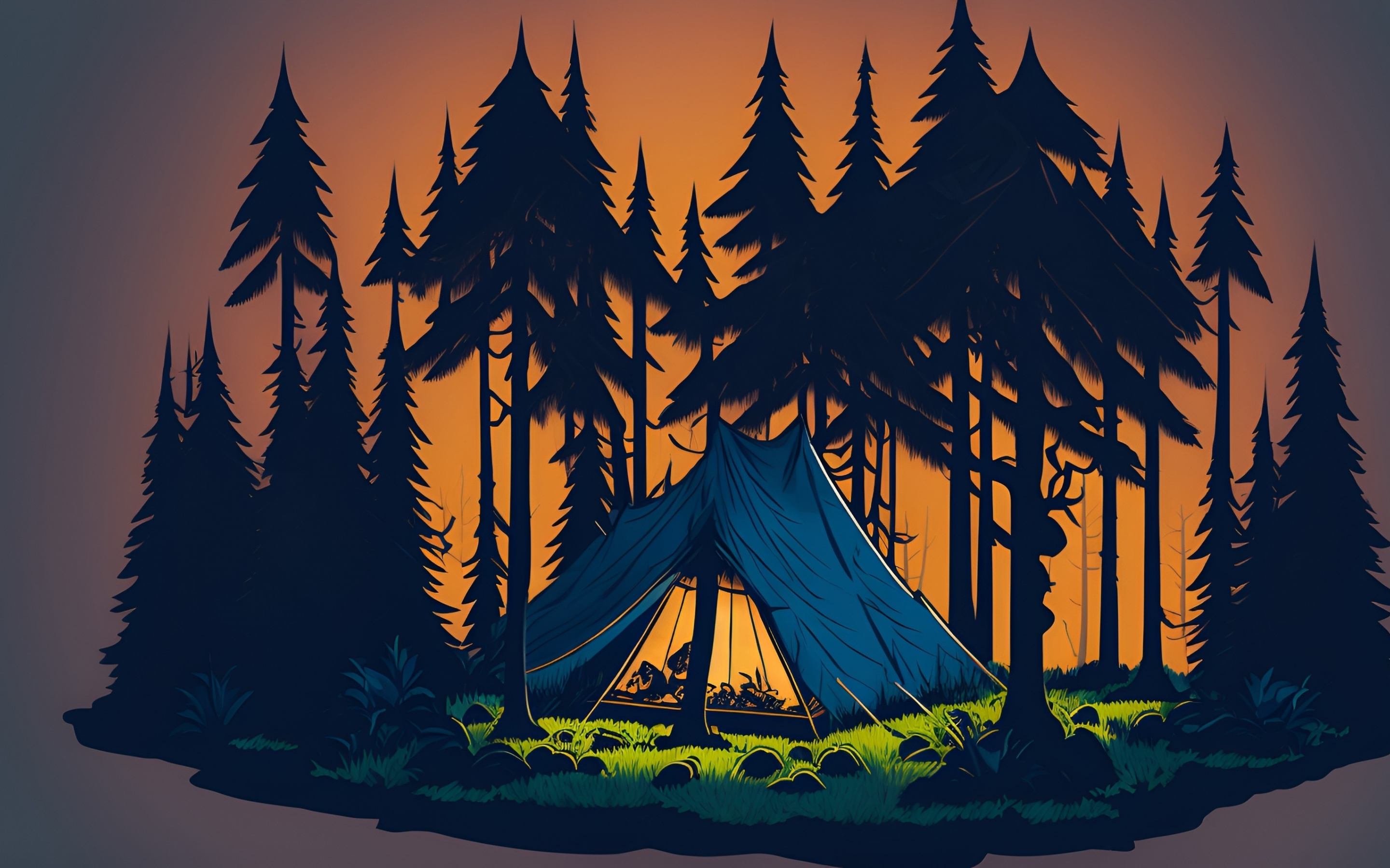 Minimal AI art, camping tent, 2880x1800 wallpaper