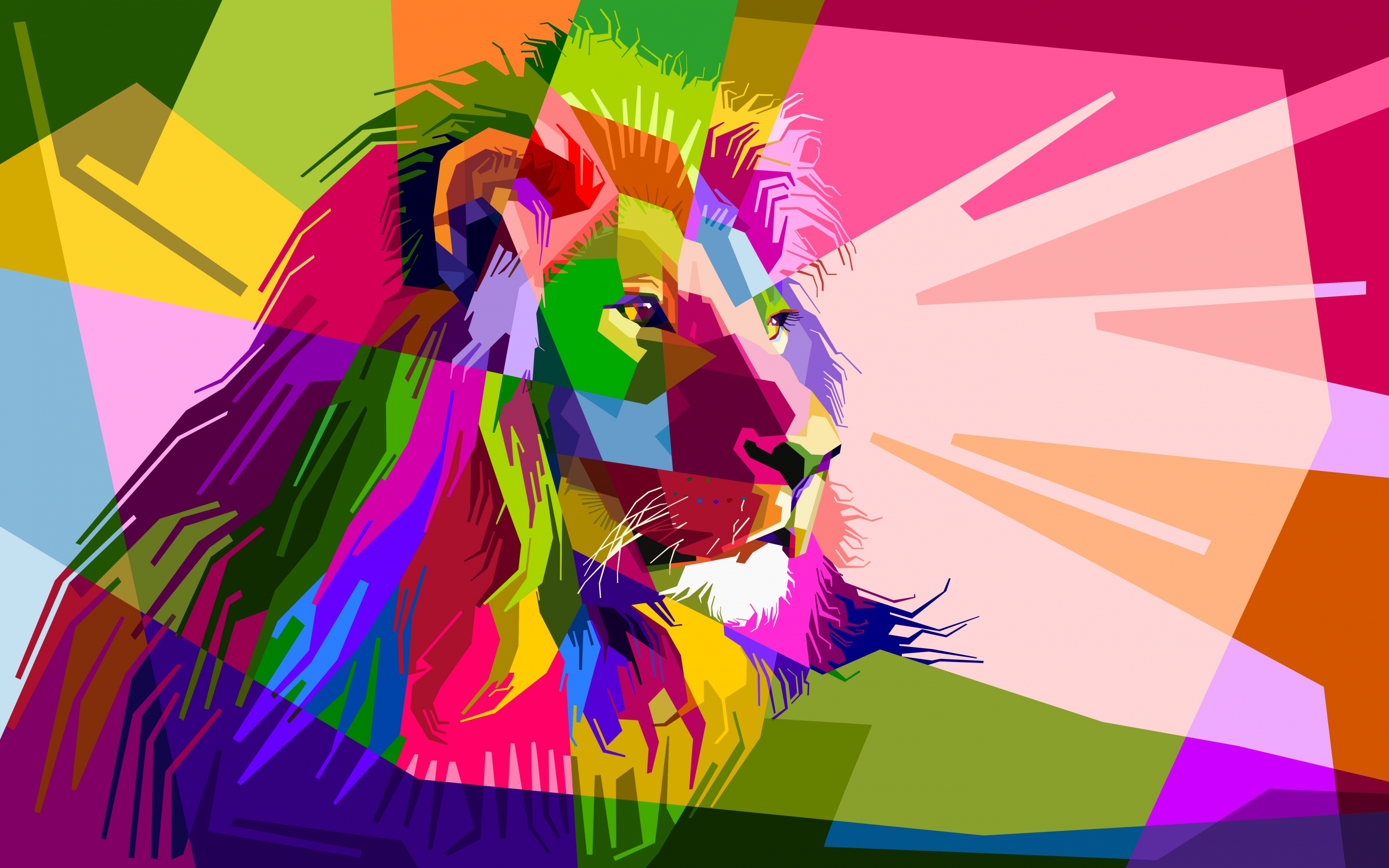 Lion, multicolor, geometry, muzzle, abstract, digital art, 2880x1800 wallpaper