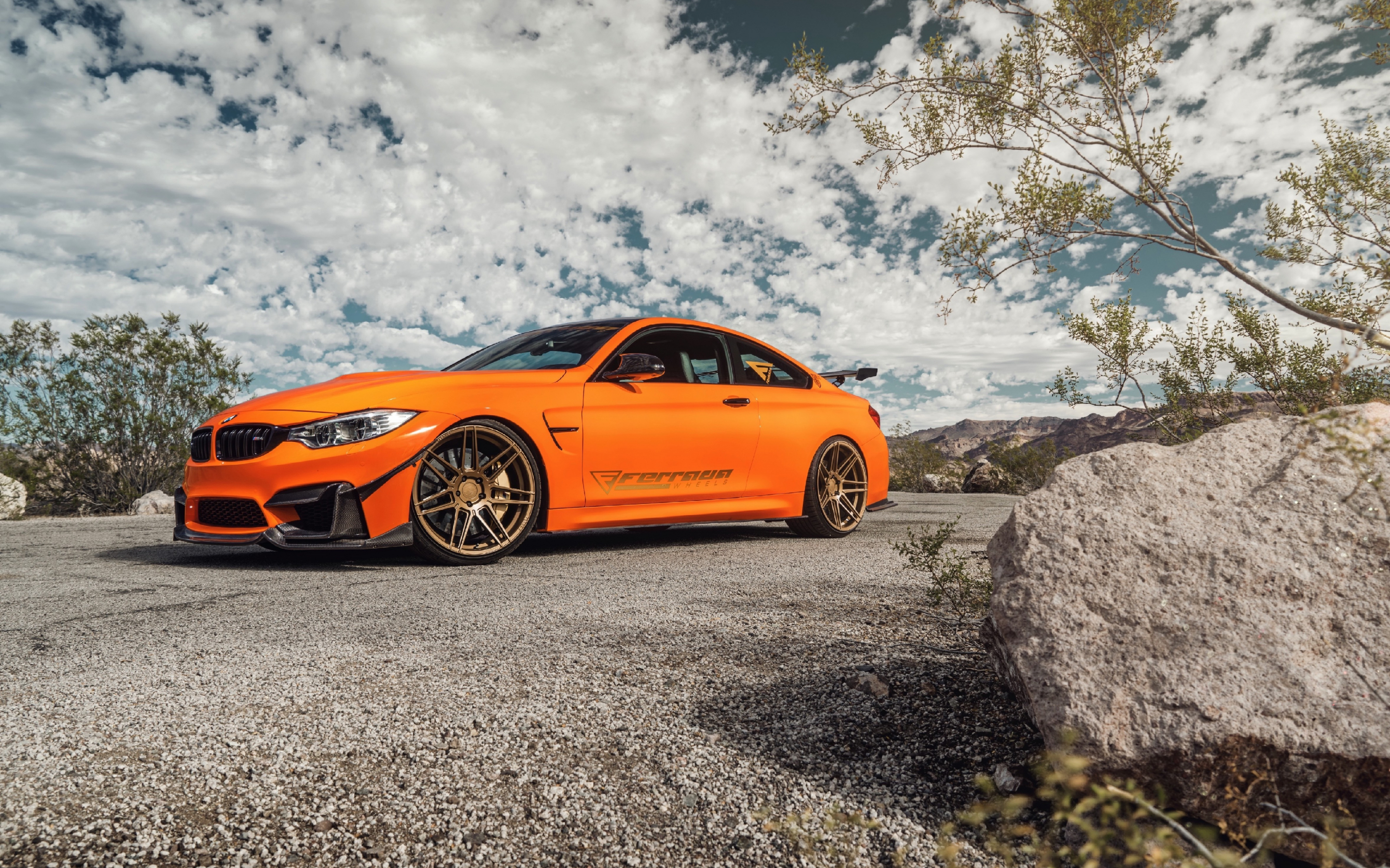 BMW M4, orange car, side view, 2880x1800 wallpaper
