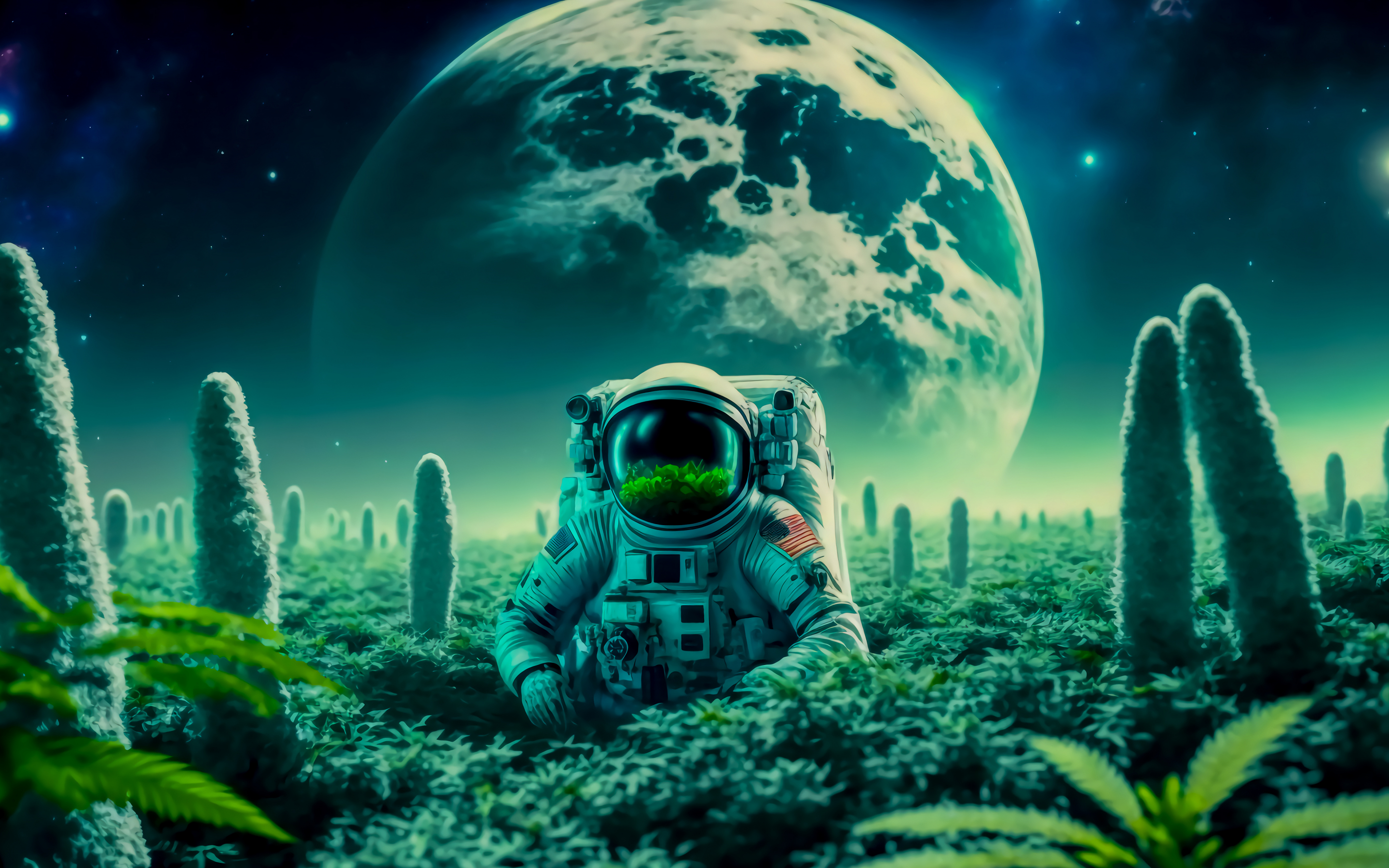 Astronaut in dreamy land, landscape, fantasy, 2880x1800 wallpaper