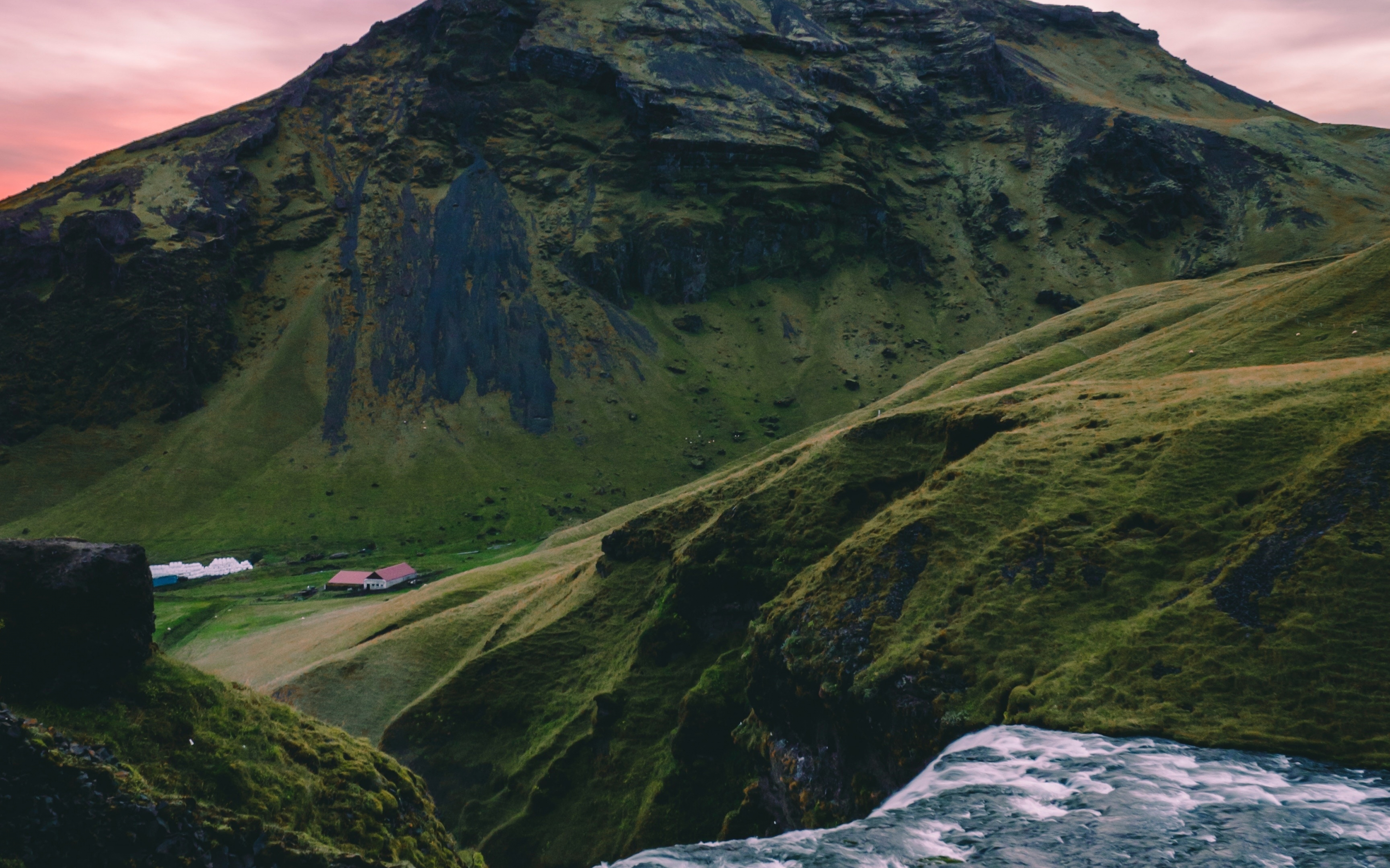 Skogafoss, fall, river, mountains, Iceland, 2880x1800 wallpaper