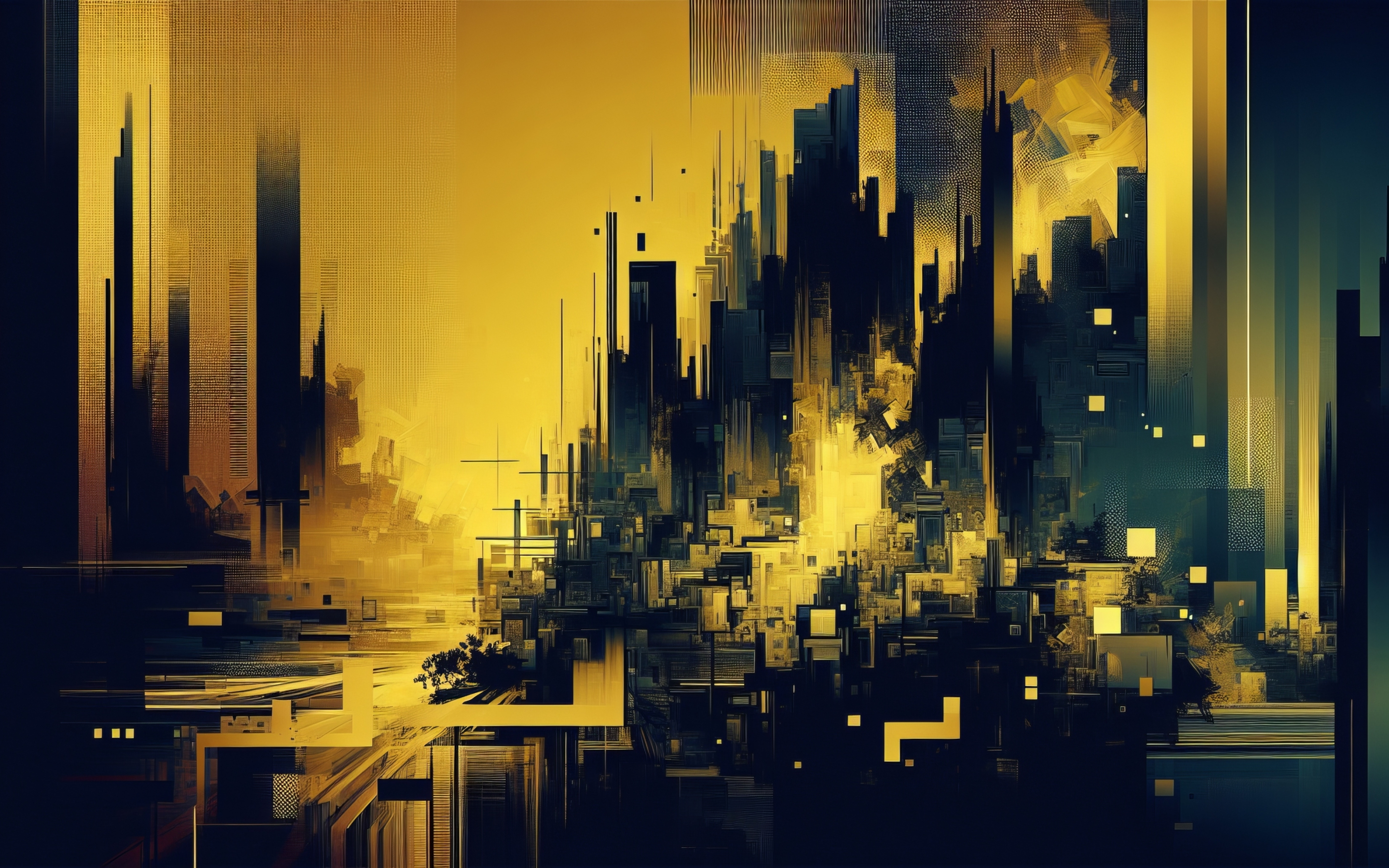 Abstract art of city, golden theme, 2880x1800 wallpaper