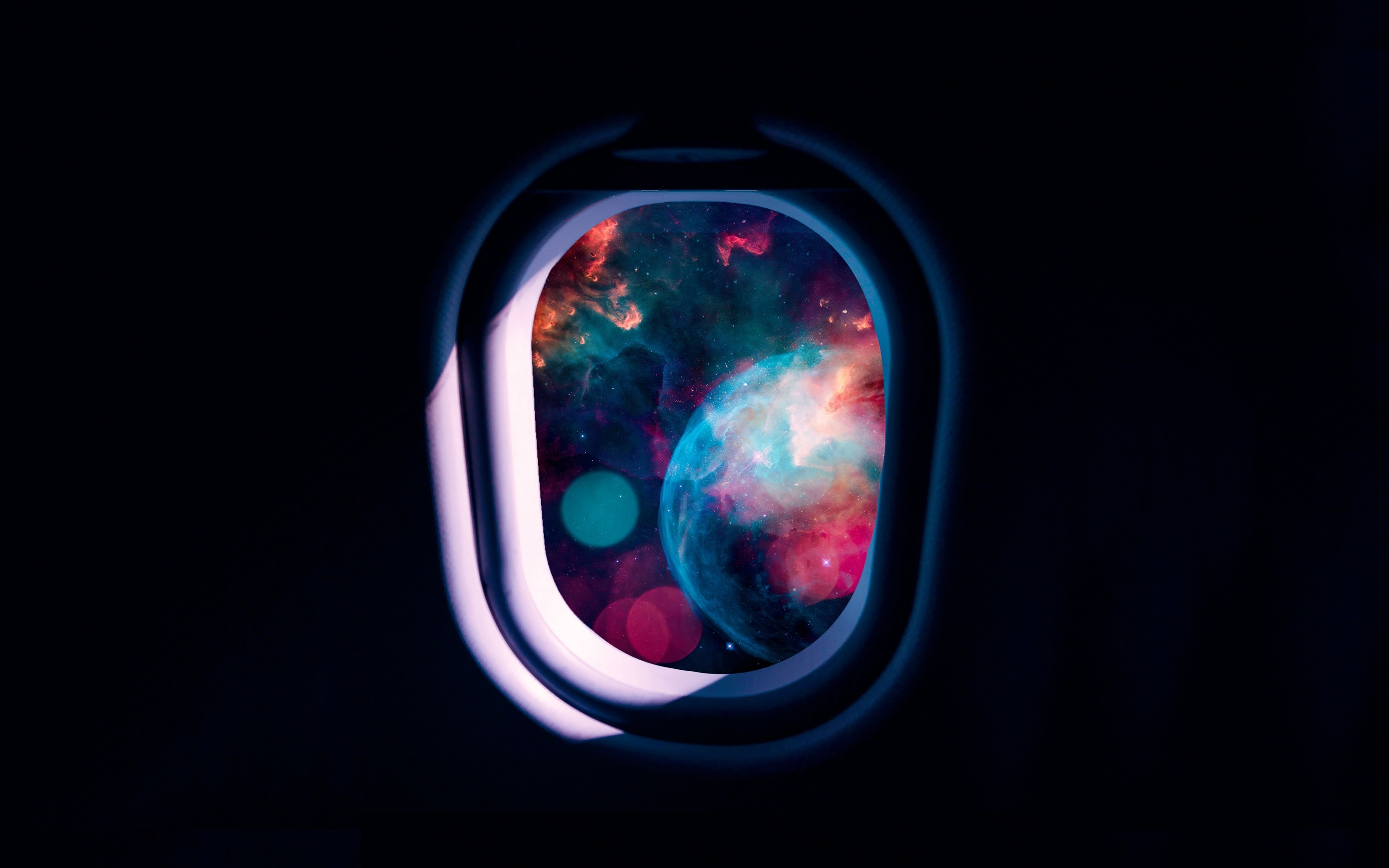 Spacecraft's window, into space, dark, 2880x1800 wallpaper