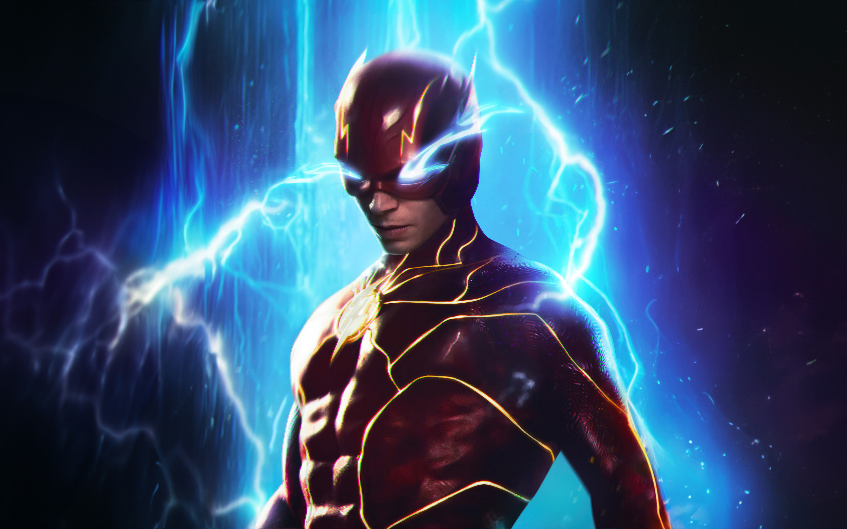 The Flash, unleashing the power, glowing eyes blue, 2880x1800 wallpaper
