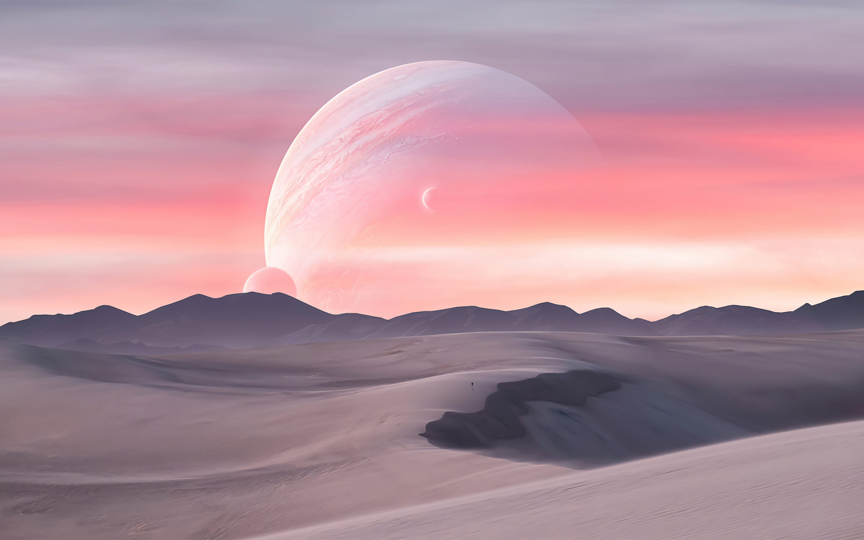 Evanescent, fantasy, moon and desert landscape, art, 2880x1800 wallpaper