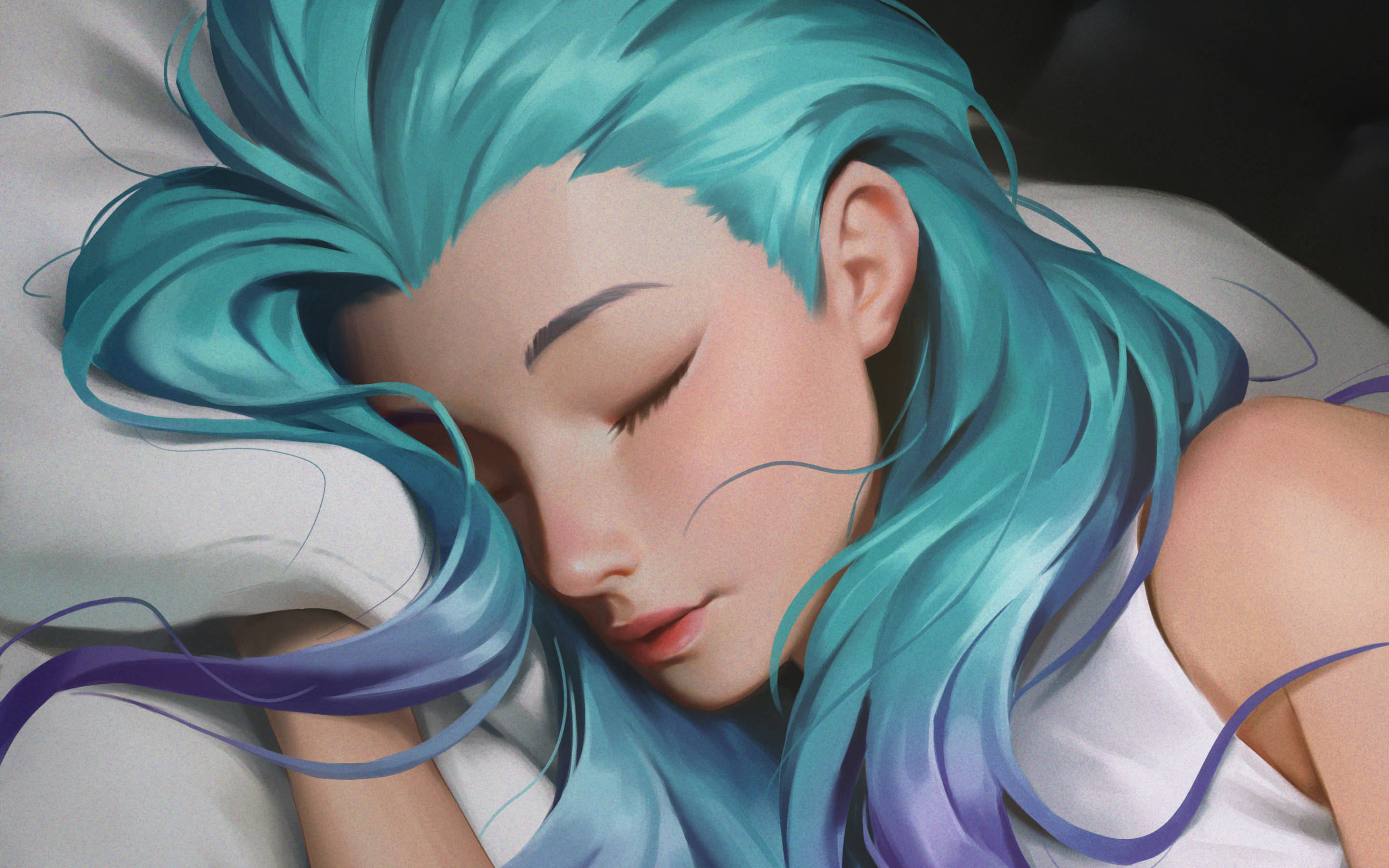 Blue hair girl, sleeping, original, art, 2880x1800 wallpaper