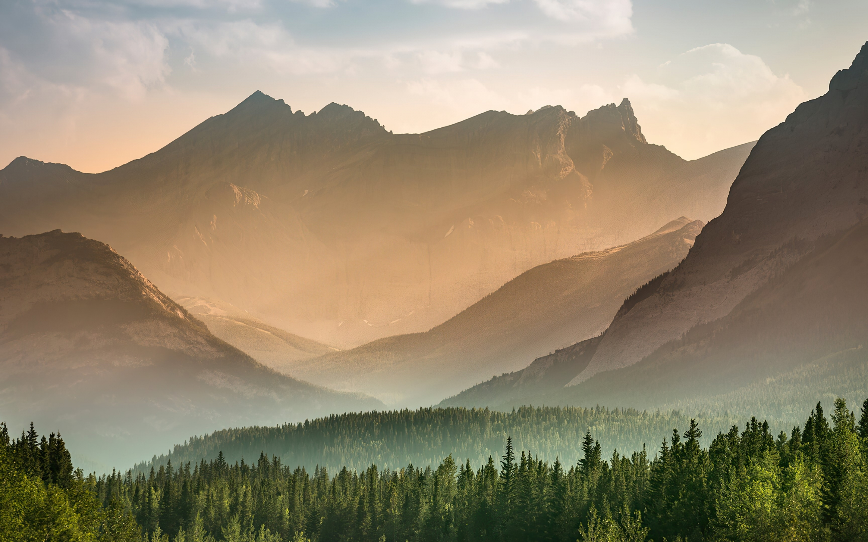 Banff National Park, mountains, sunrise, horizon, Canada, 2880x1800 wallpaper