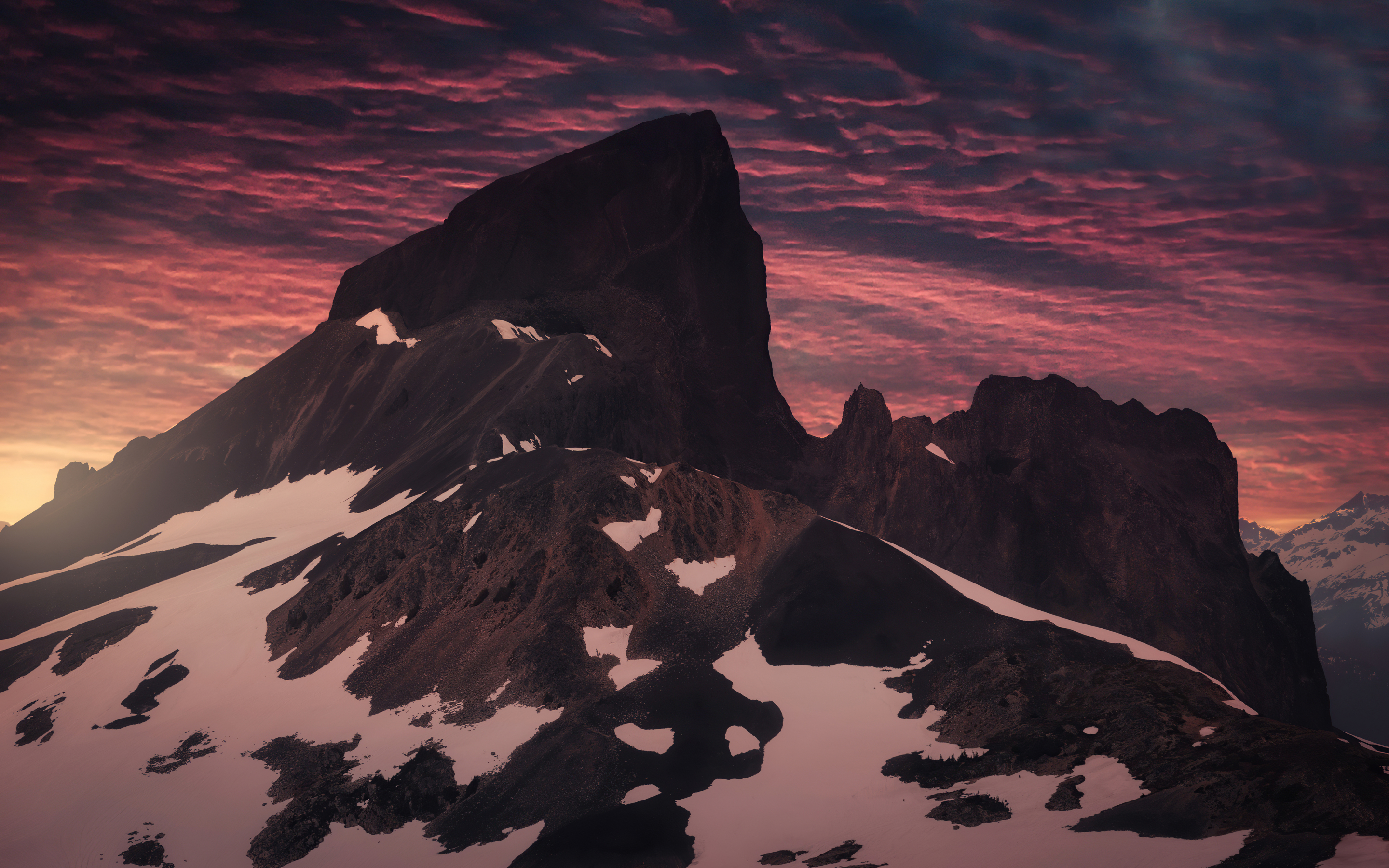High summit, mountain, sunset, 2880x1800 wallpaper