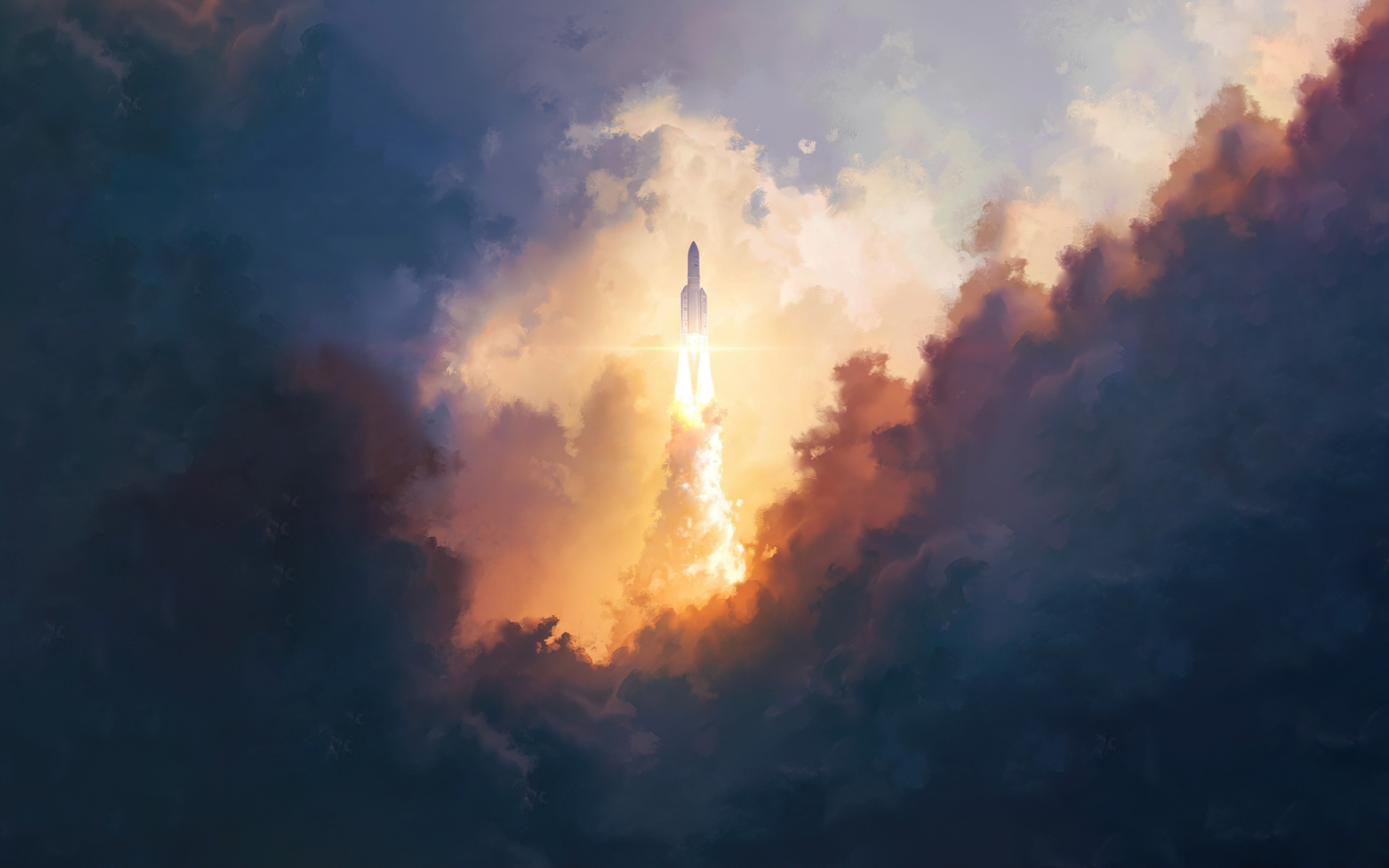 Rocket flight, clouds, sky, 2880x1800 wallpaper