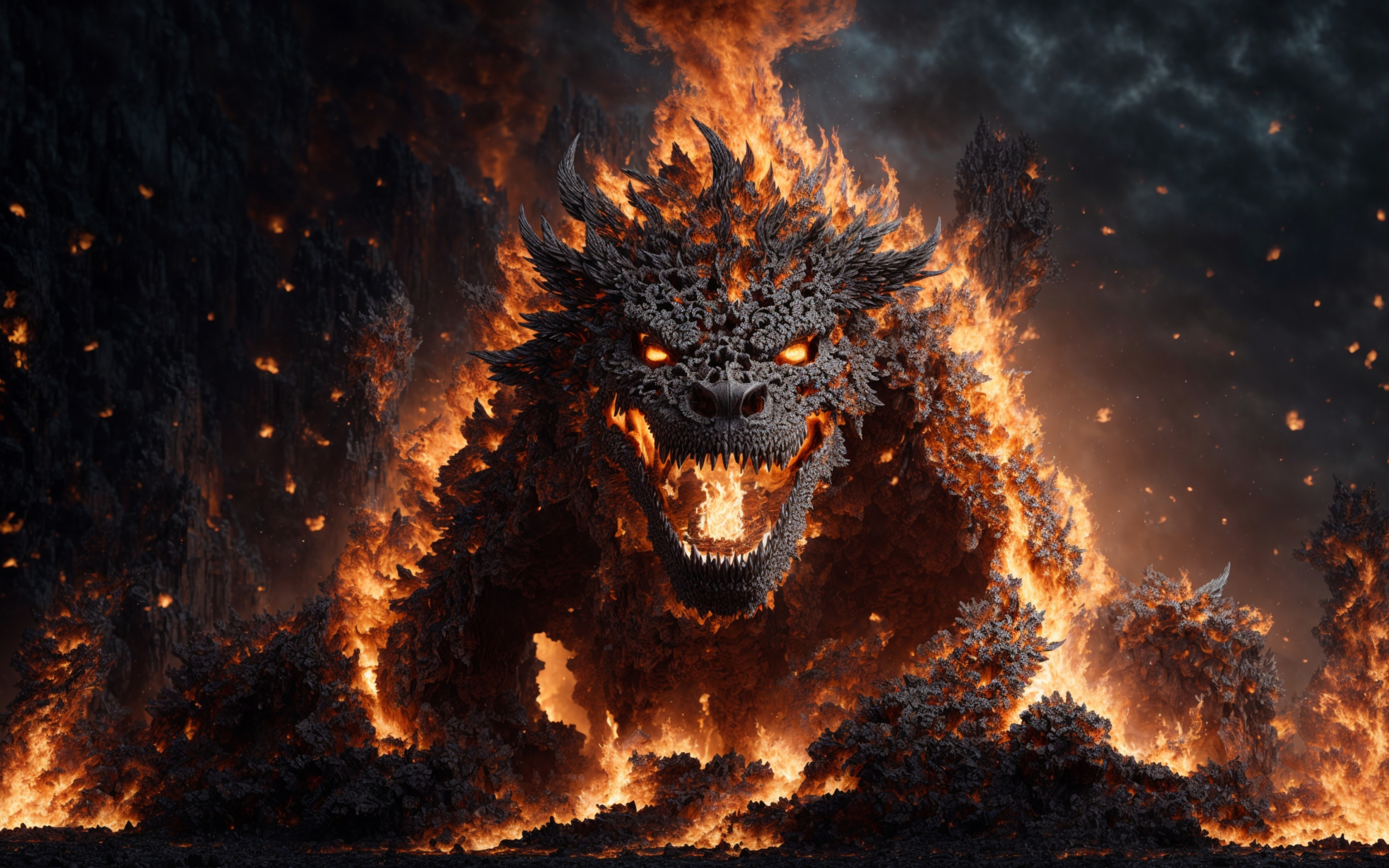 Godzilla, fire monster, fantasy, 2880x1800 wallpaper