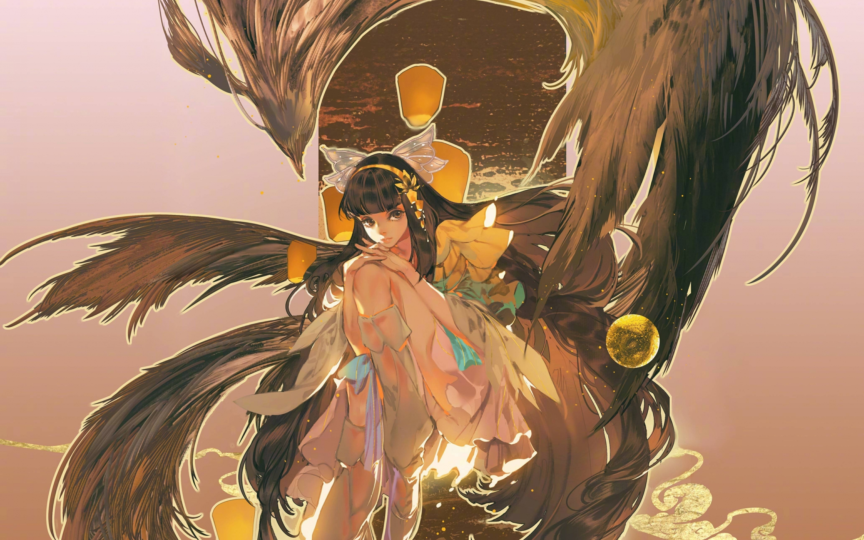 Anime, Honor of Kings, girl and big bird, cute, 2880x1800 wallpaper