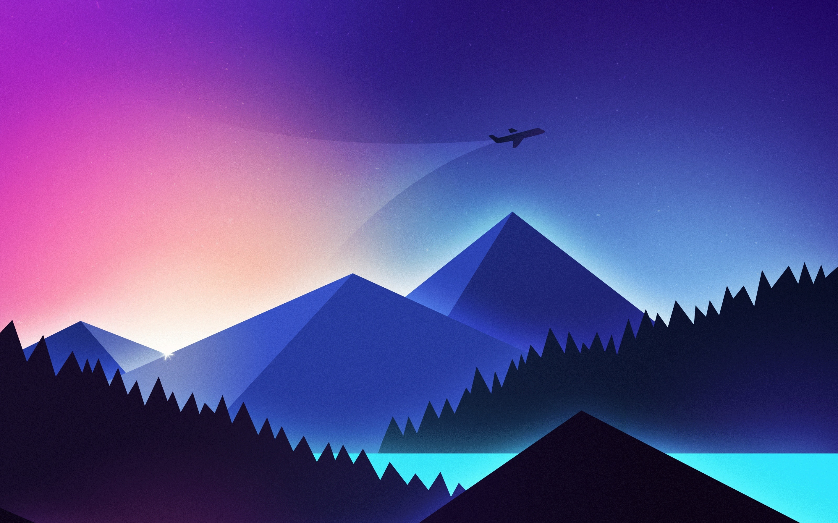 Minimalism, airplane over mountains, gradient, 2880x1800 wallpaper