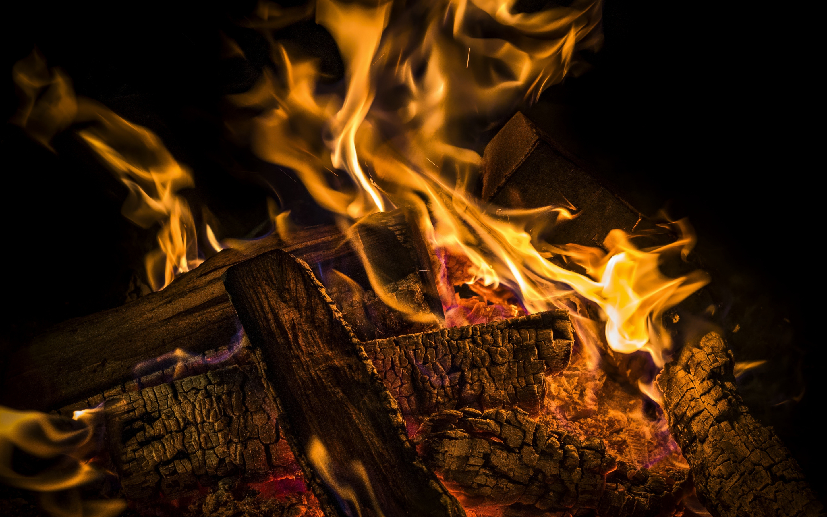 Fire, woodfire, flames, 2880x1800 wallpaper