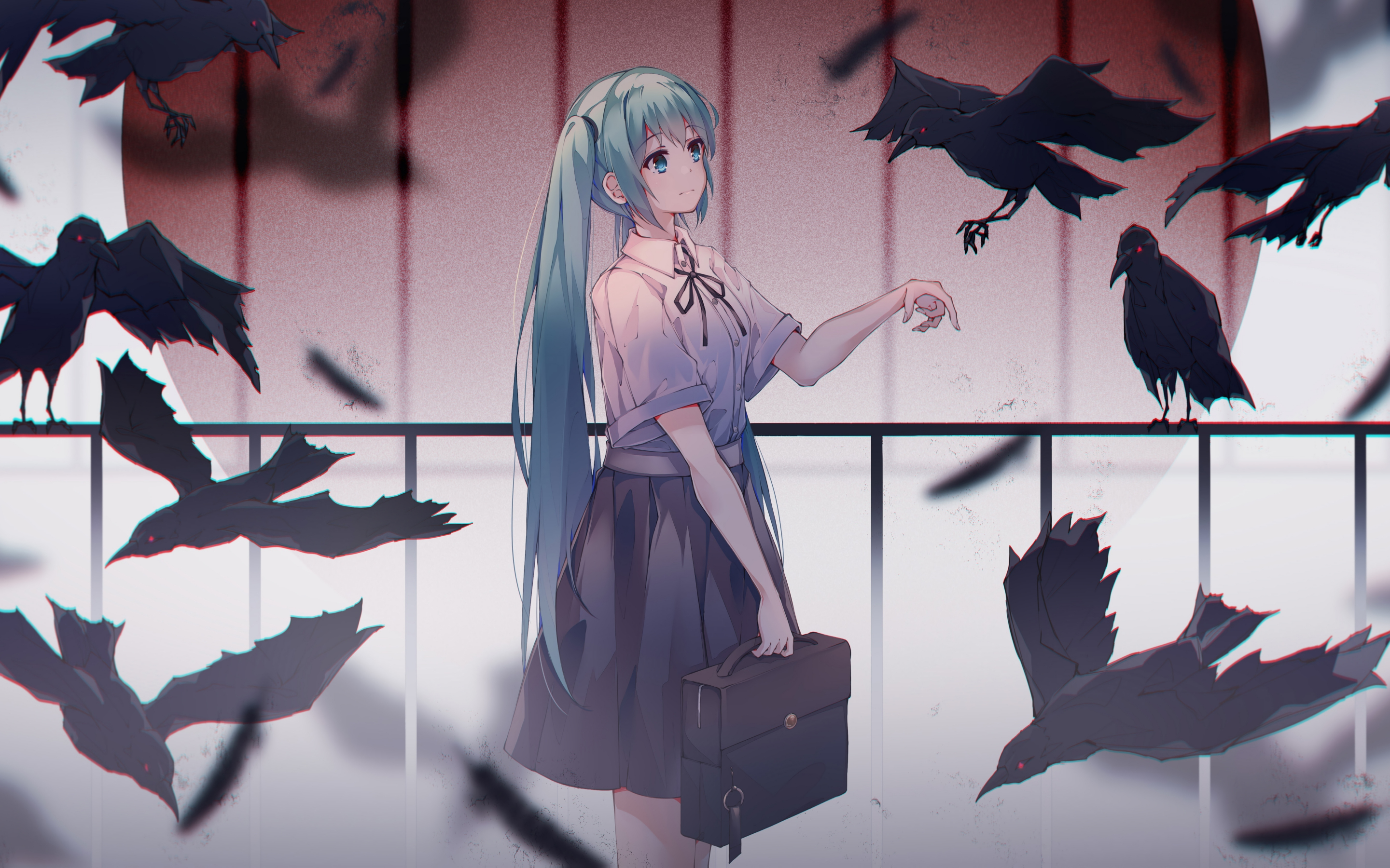 Hatsune miku and crows, anime, 2880x1800 wallpaper