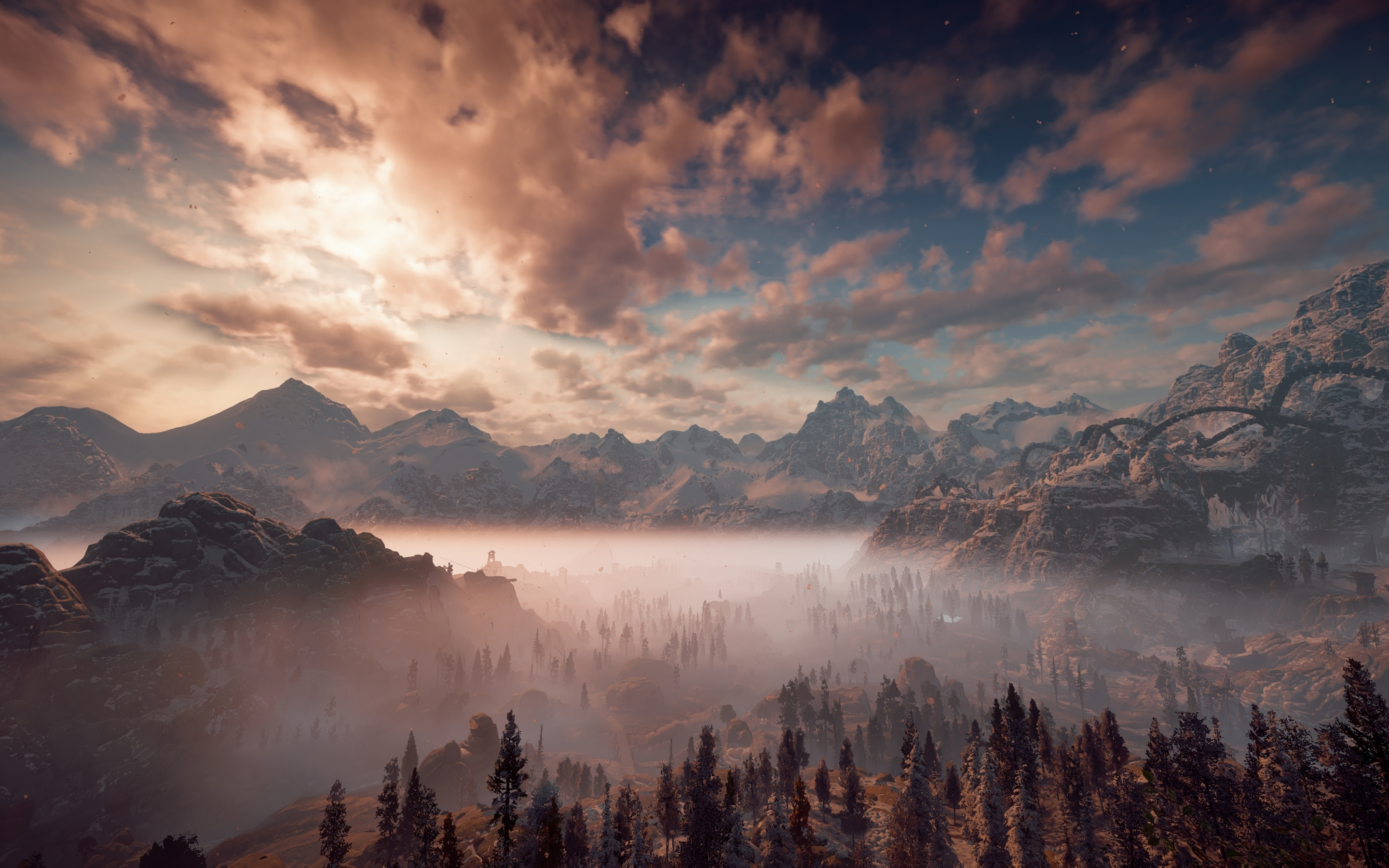 Mist, video game, mountains, 2880x1800 wallpaper