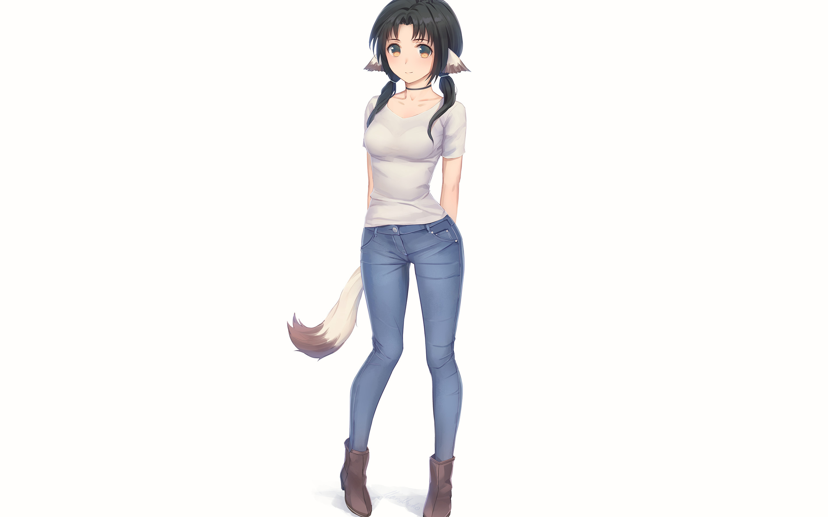 Fox girl, jeans, Eruruu, Utawarerumono, 2880x1800 wallpaper