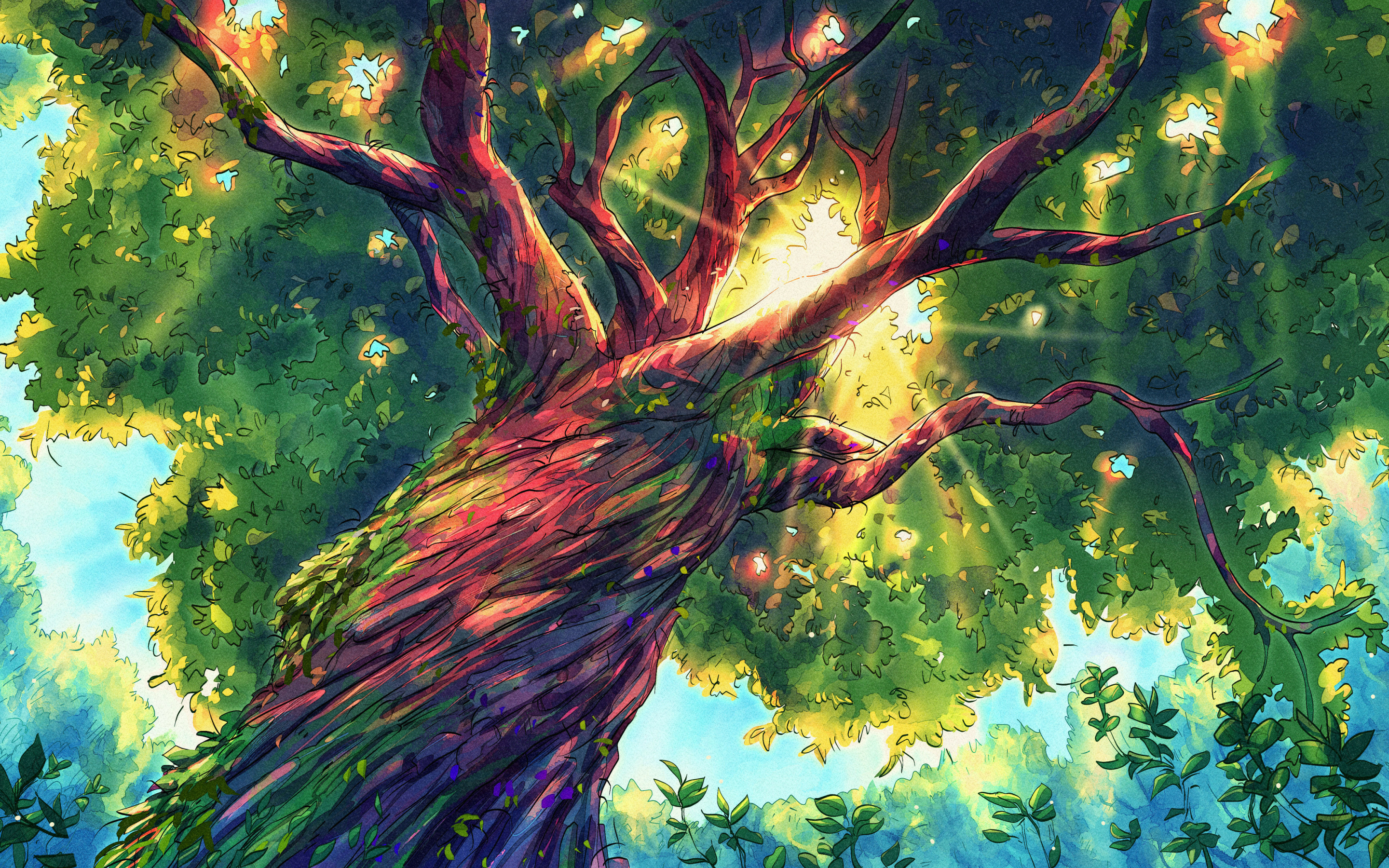 Green big tree, digital art, 2880x1800 wallpaper