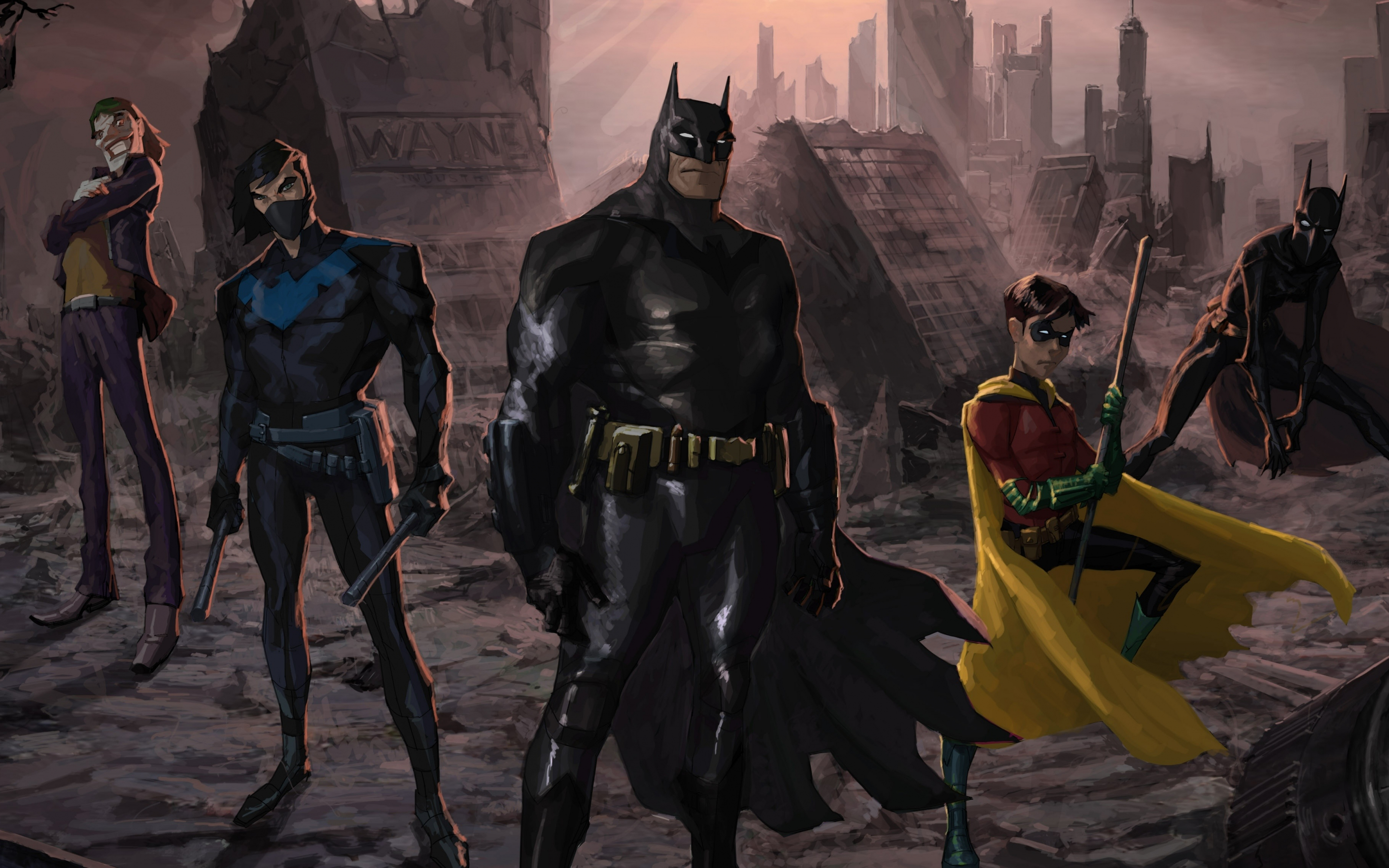 Batman and his team, robin, falcon, artwork, 2880x1800 wallpaper