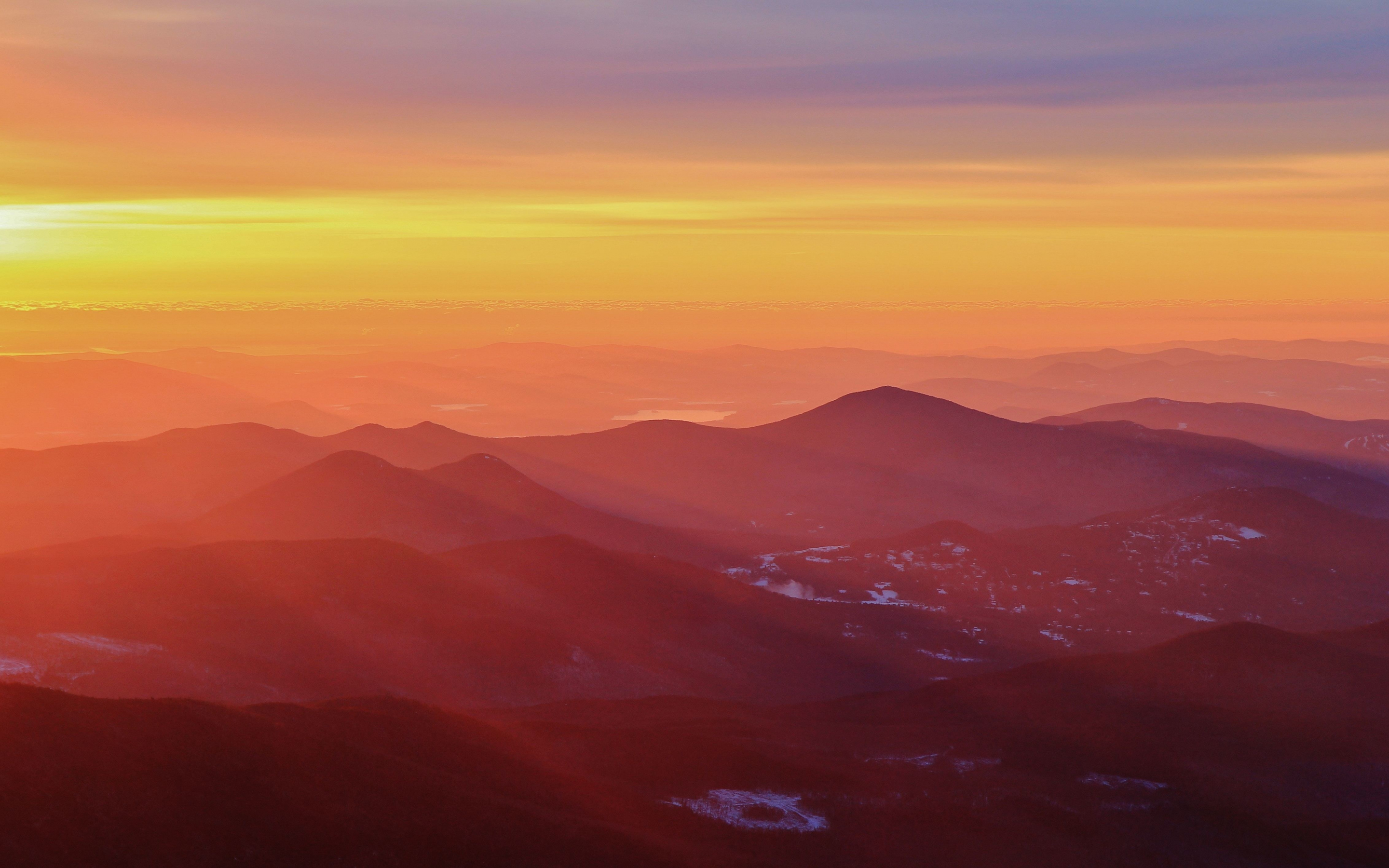 Horizon, sunrise, aerial view, landscape, mountains, 2880x1800 wallpaper