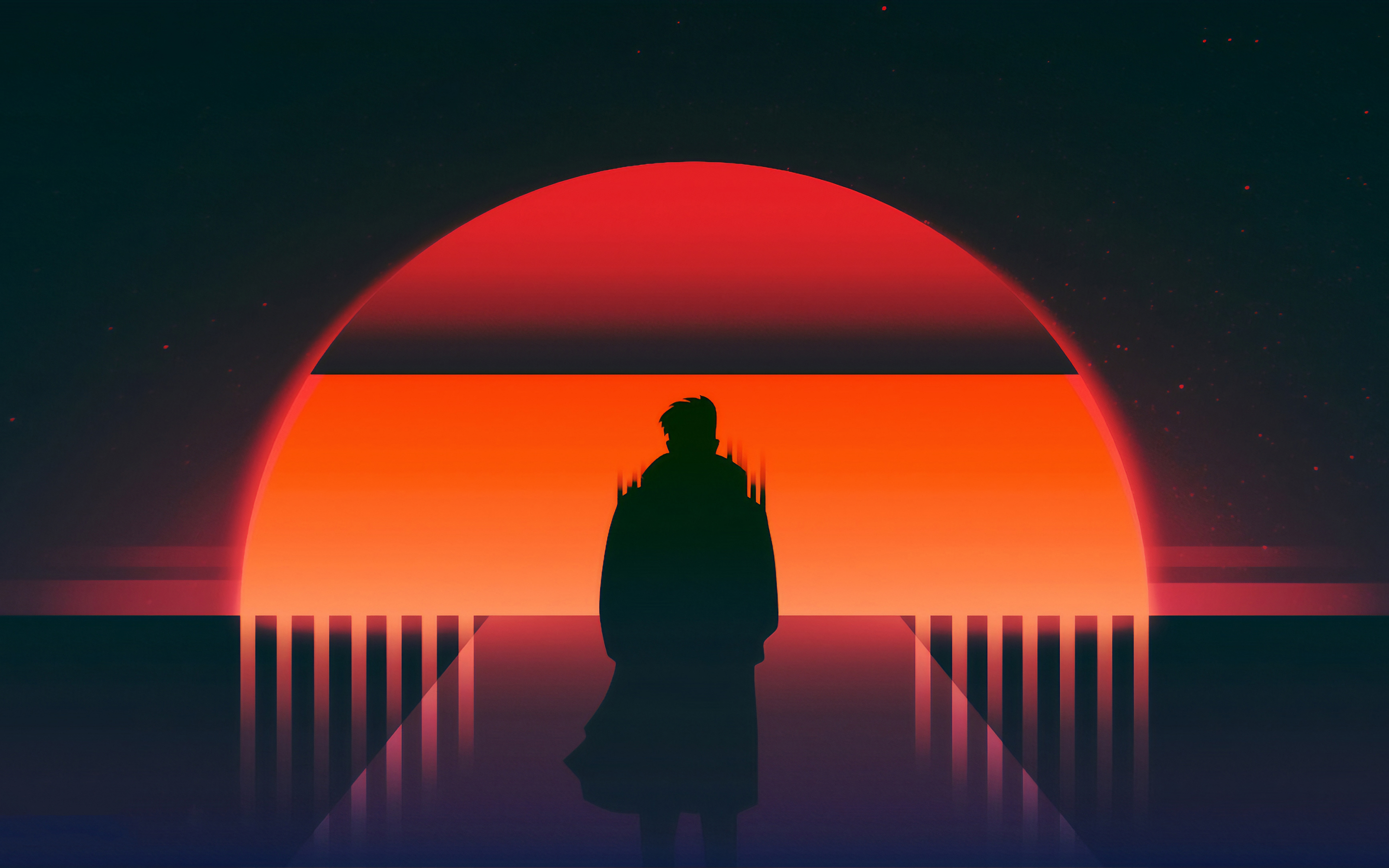 Walking away, man, sunset, silhouette, 2880x1800 wallpaper