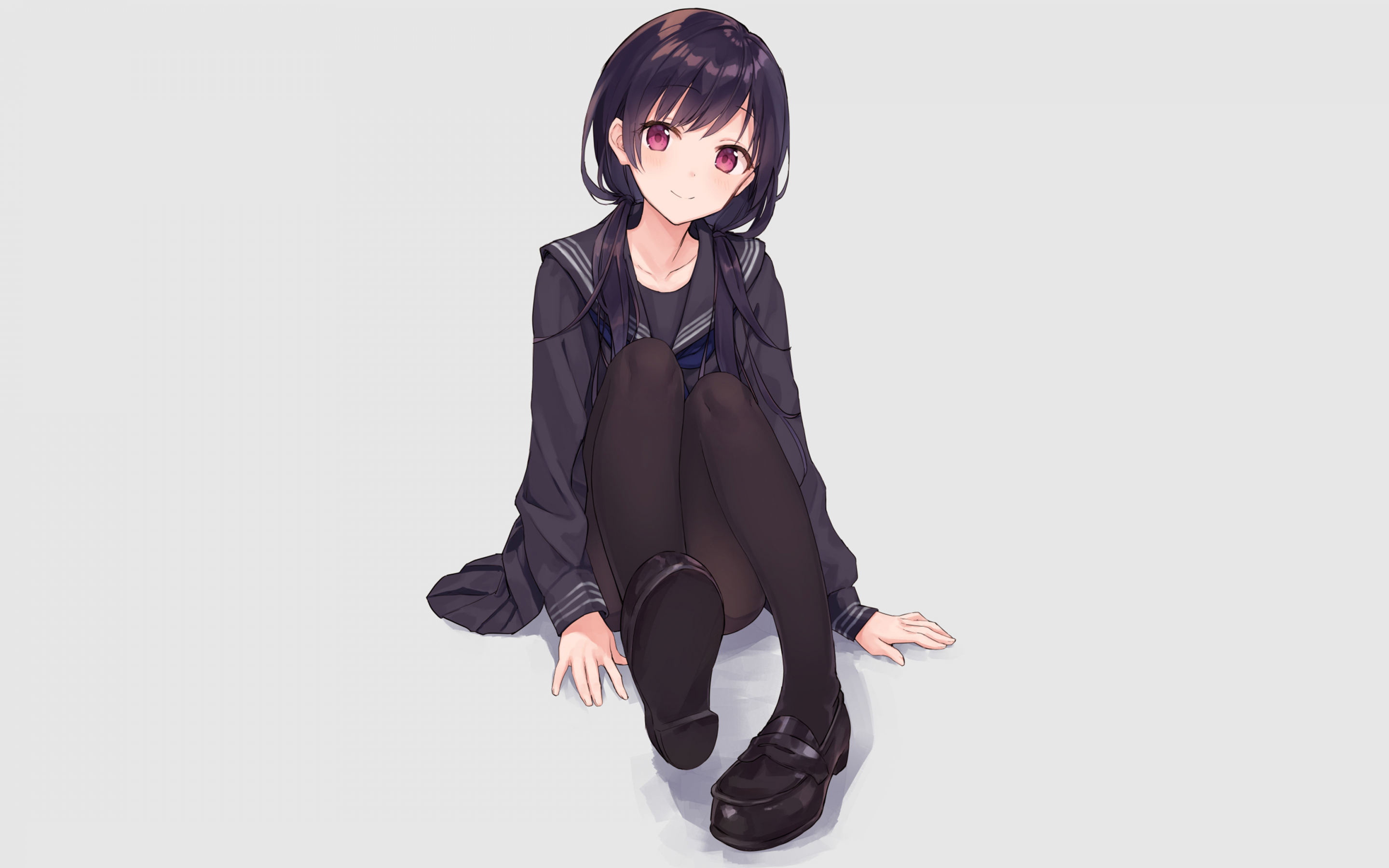 Cute, anime girl, red eyes, black uniform, 2880x1800 wallpaper