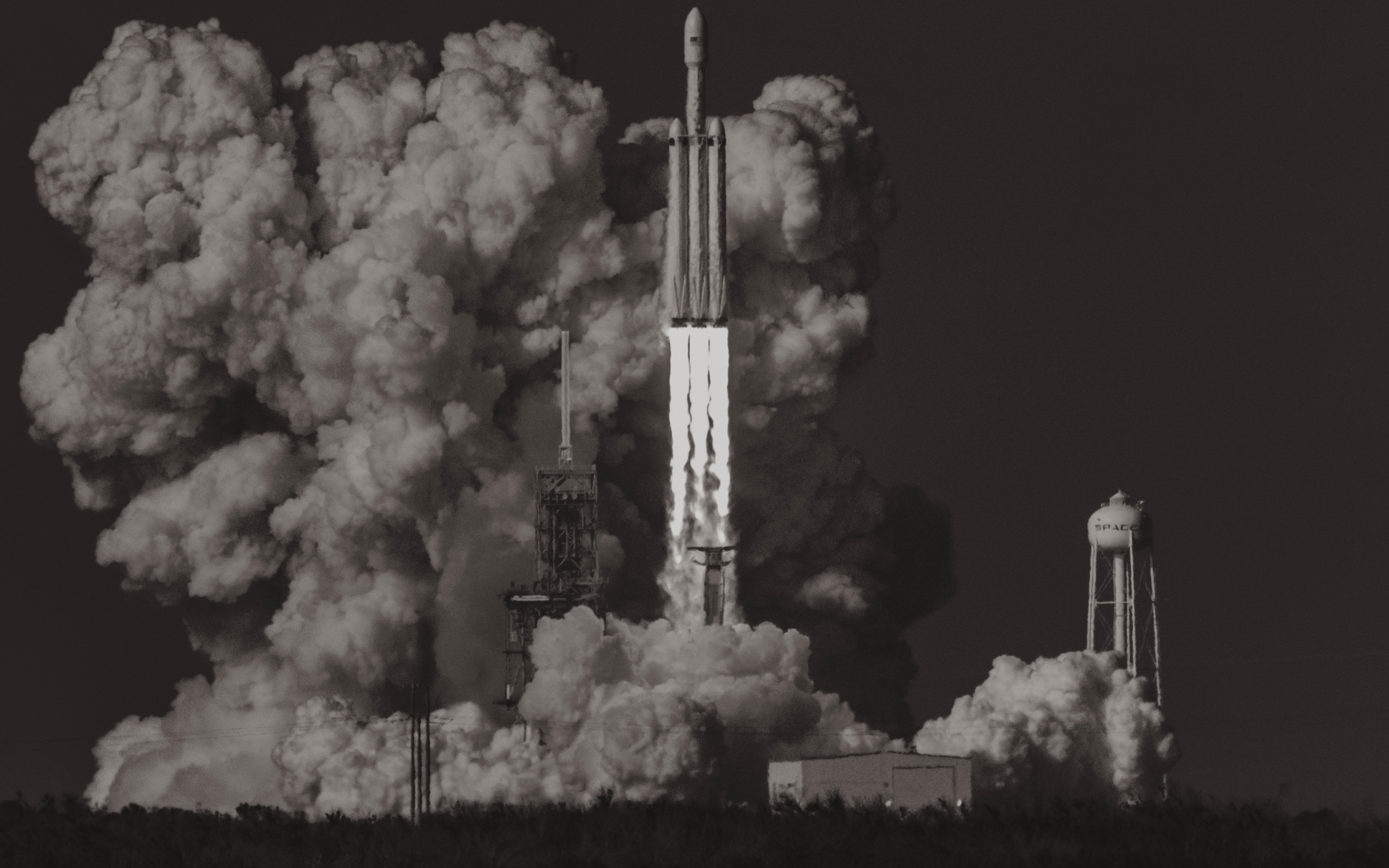 Spacex, falcon heavy, rocket, launch, dust clouds, 2880x1800 wallpaper