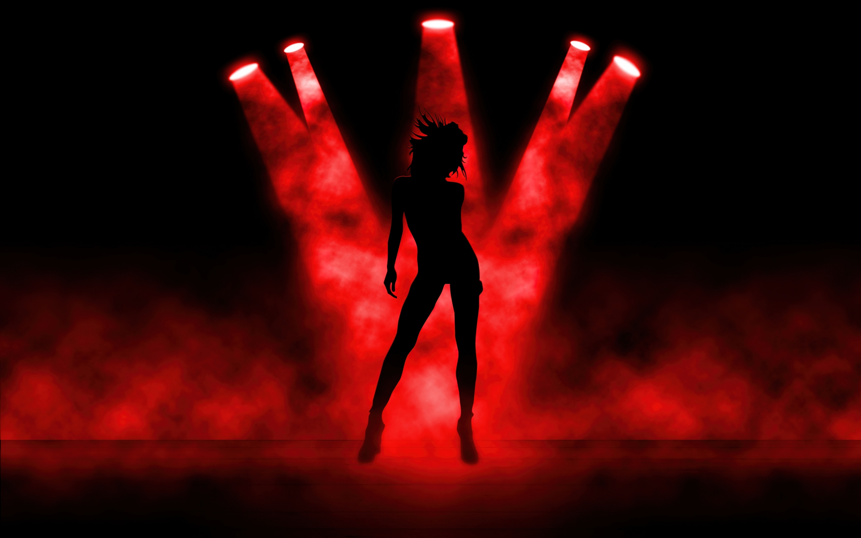 Girl dancing, spot lights, silhouette, art, 2880x1800 wallpaper