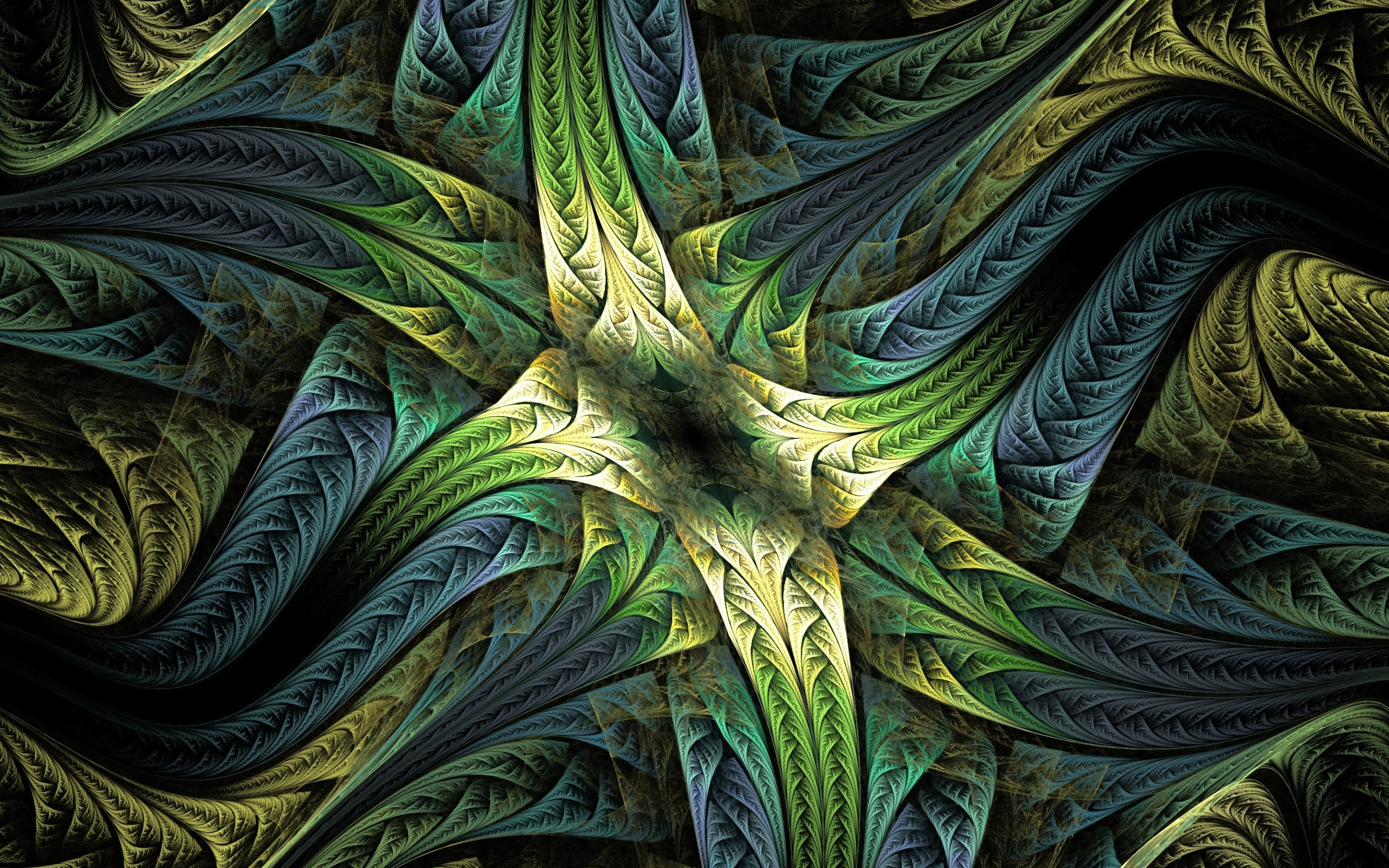 Digital art, fractal, pattern, green, 2880x1800 wallpaper